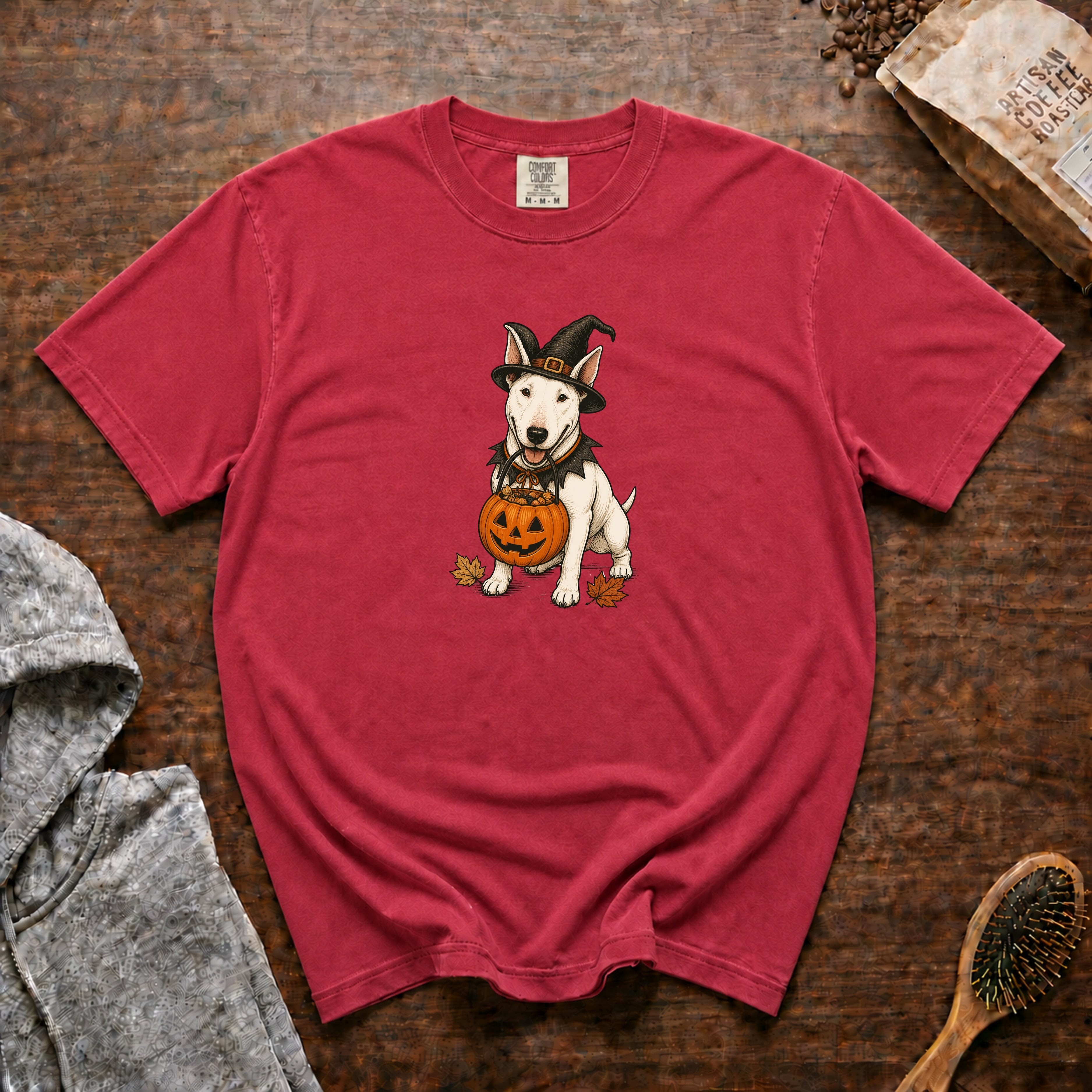 Bull Terrier Halloween T-Shirt — Crimson
