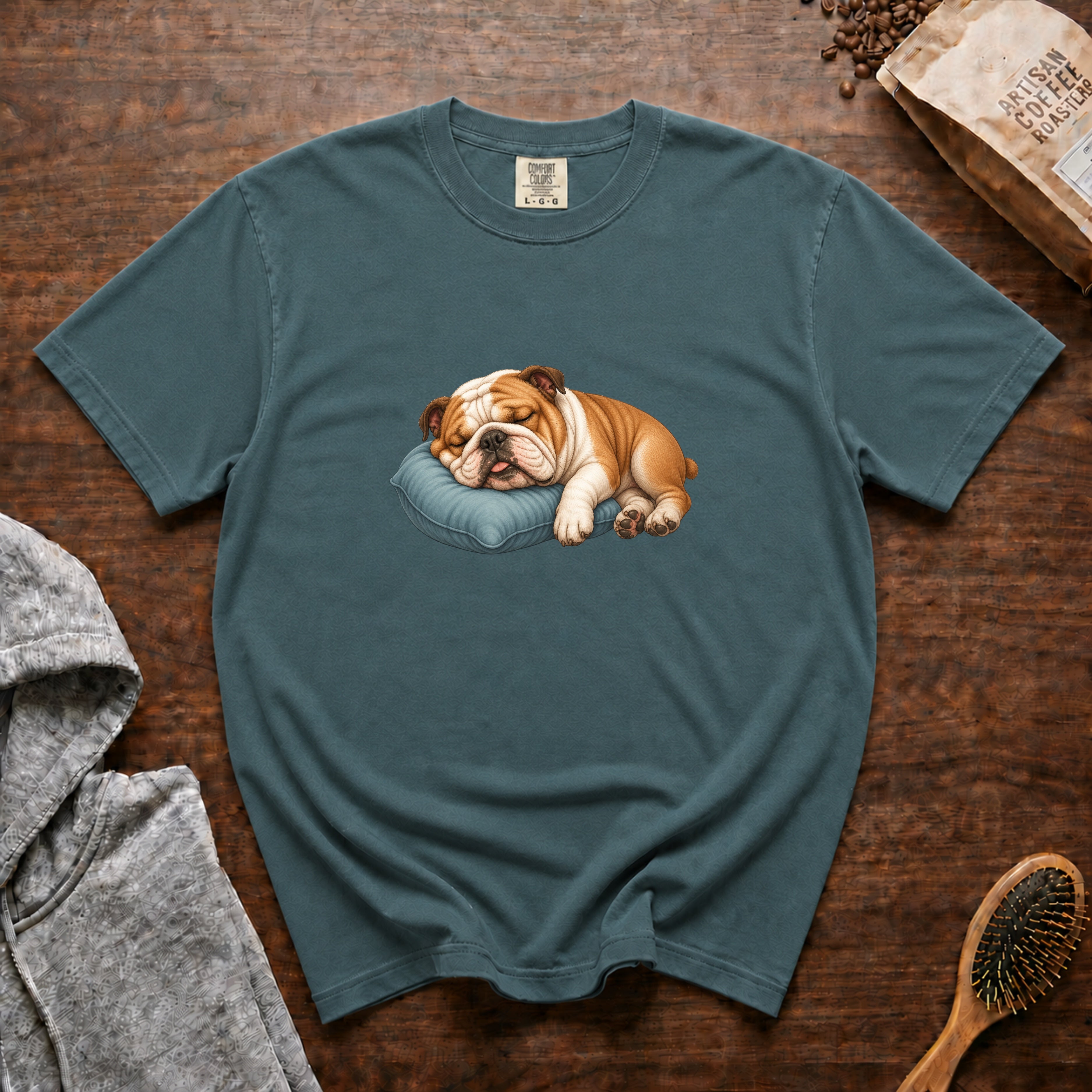 Bulldog Nap Time T-Shirt — Blue Spruce