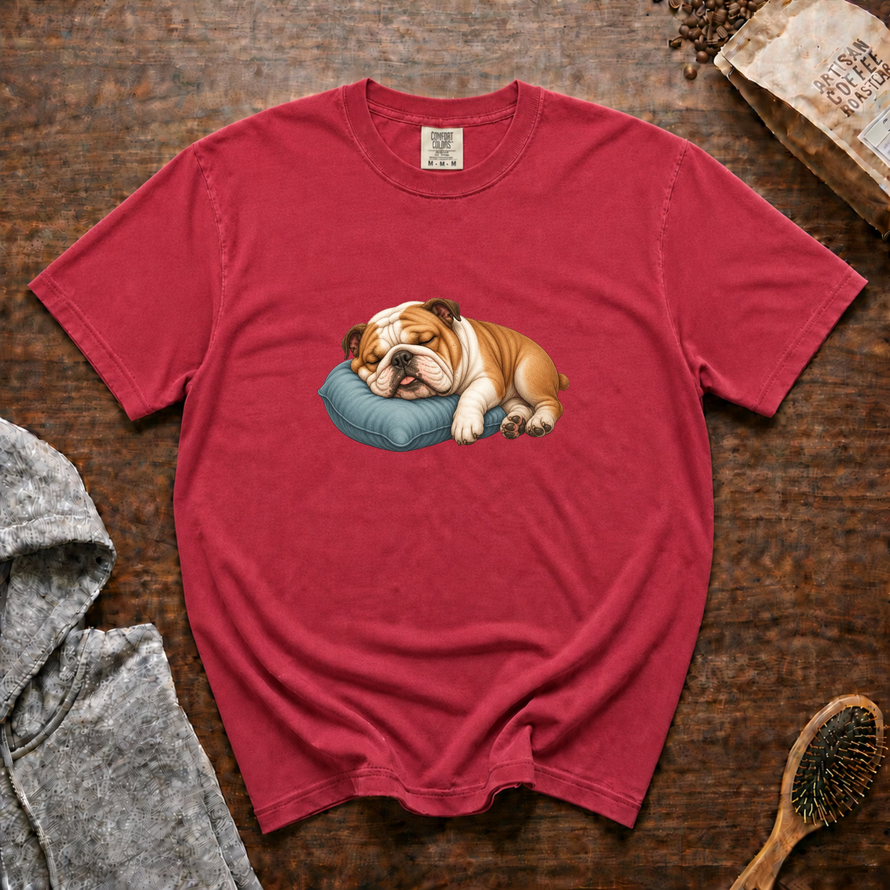 Bulldog Nap Time T-Shirt — Crimson