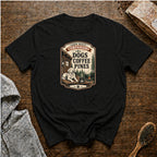 Cabin Roast Companions Dogs Coffee Pines T-Shirt — Black