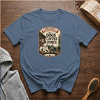 Cabin Roast Companions Dogs Coffee Pines T-Shirt — Blue Jean