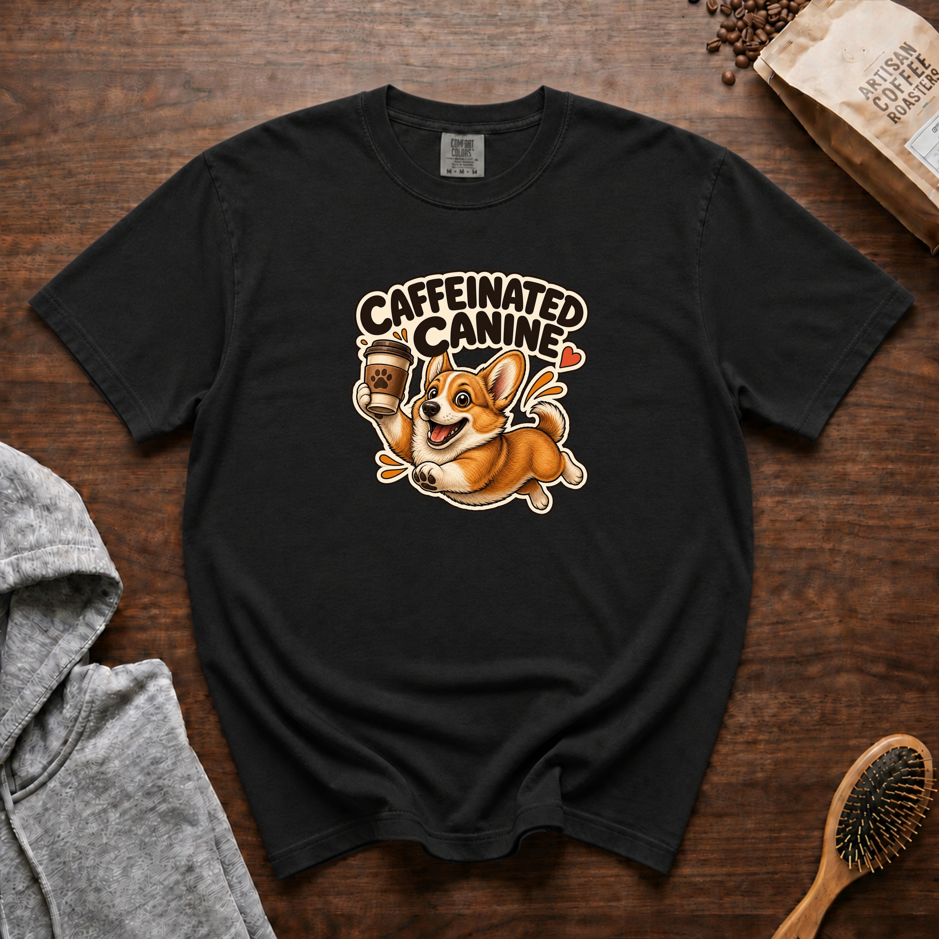 Caffeinated Canine T-Shirt — Black