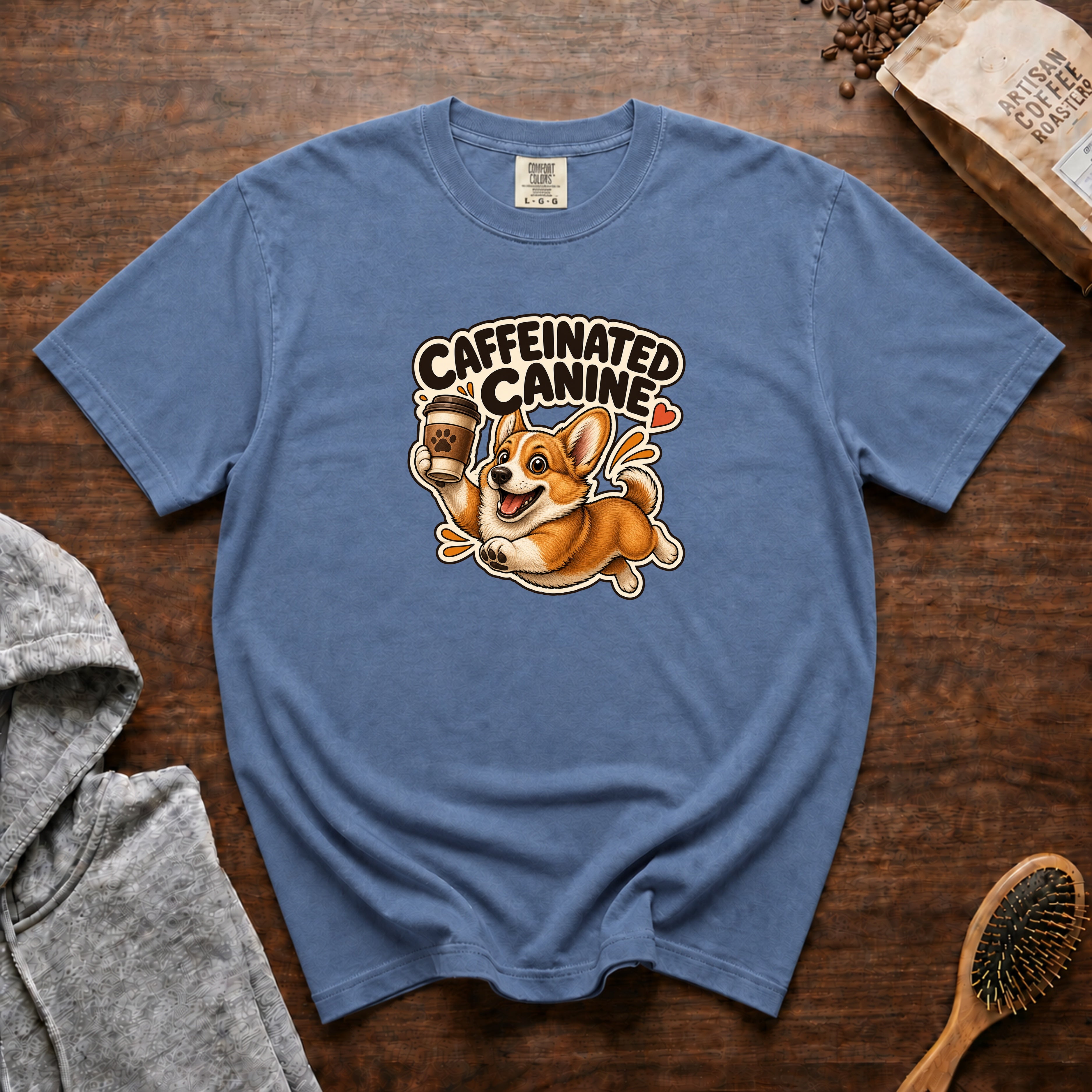 Caffeinated Canine T-Shirt — Blue Jean