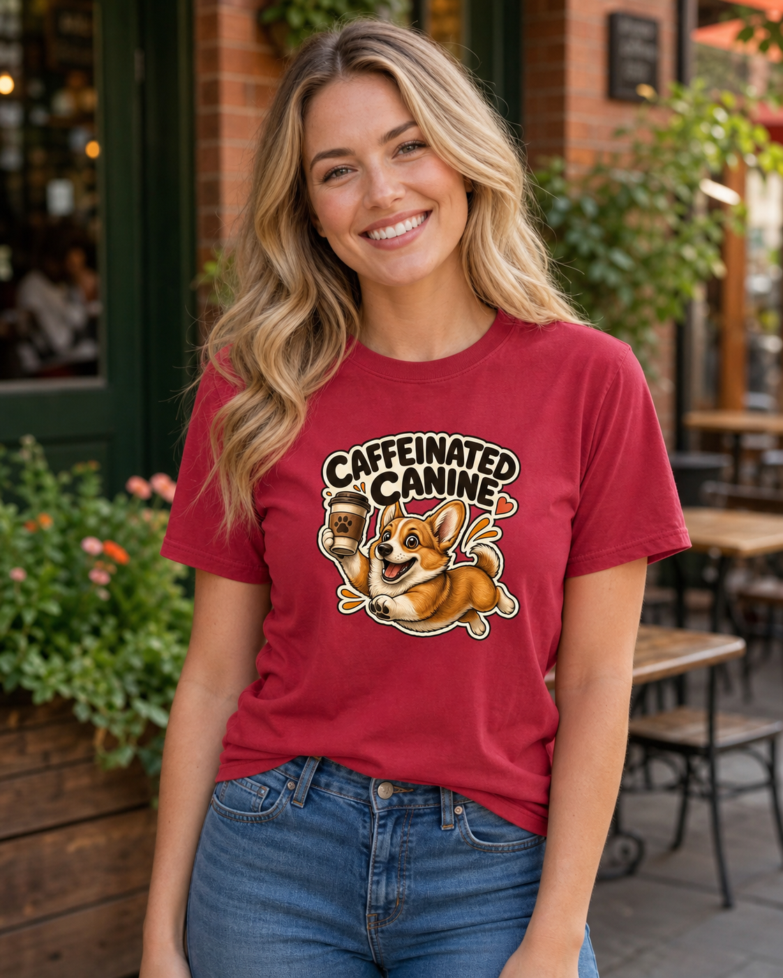 Caffeinated Canine T-Shirt | Dog Coffee Lover Funny Tee