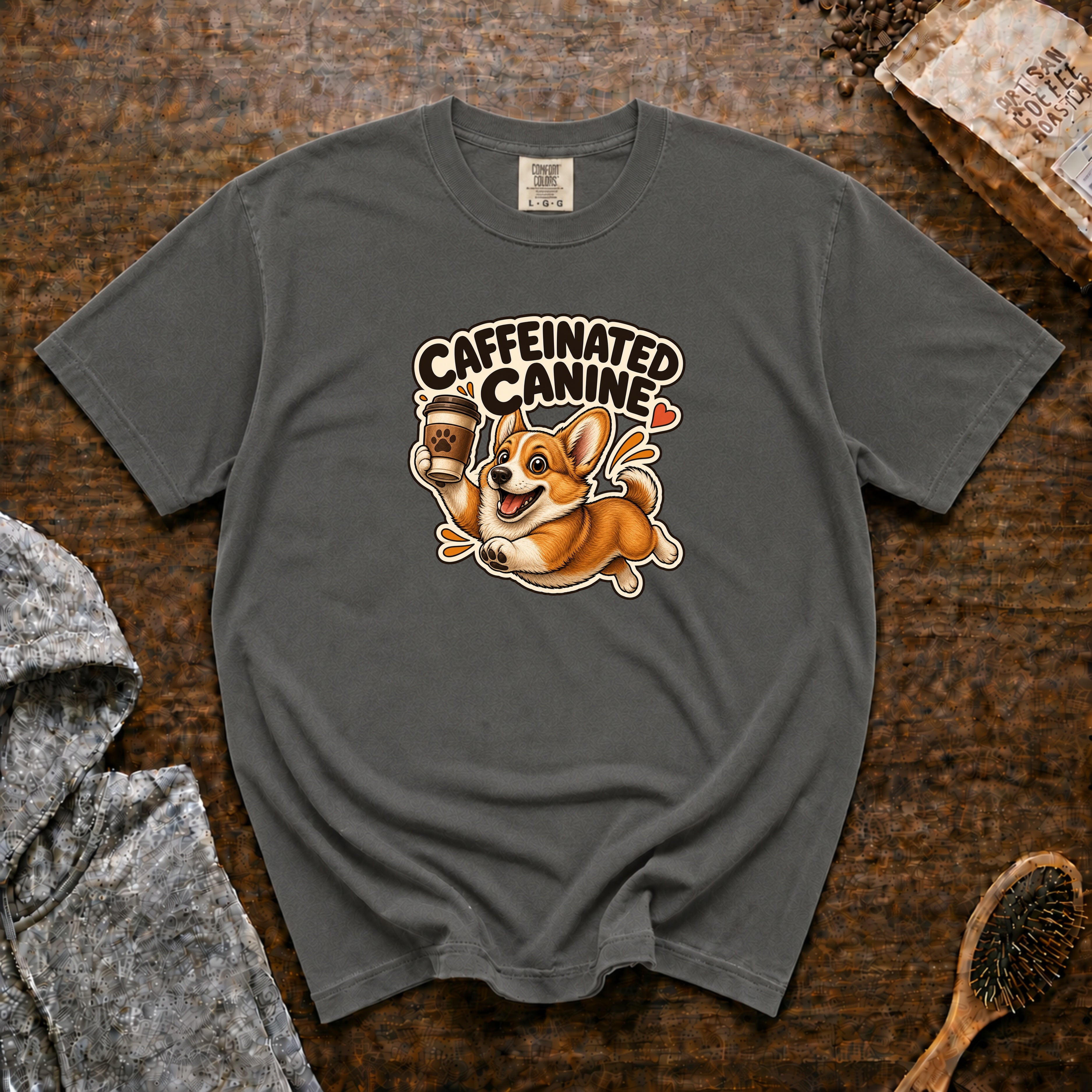 Caffeinated Canine T-Shirt — Pepper