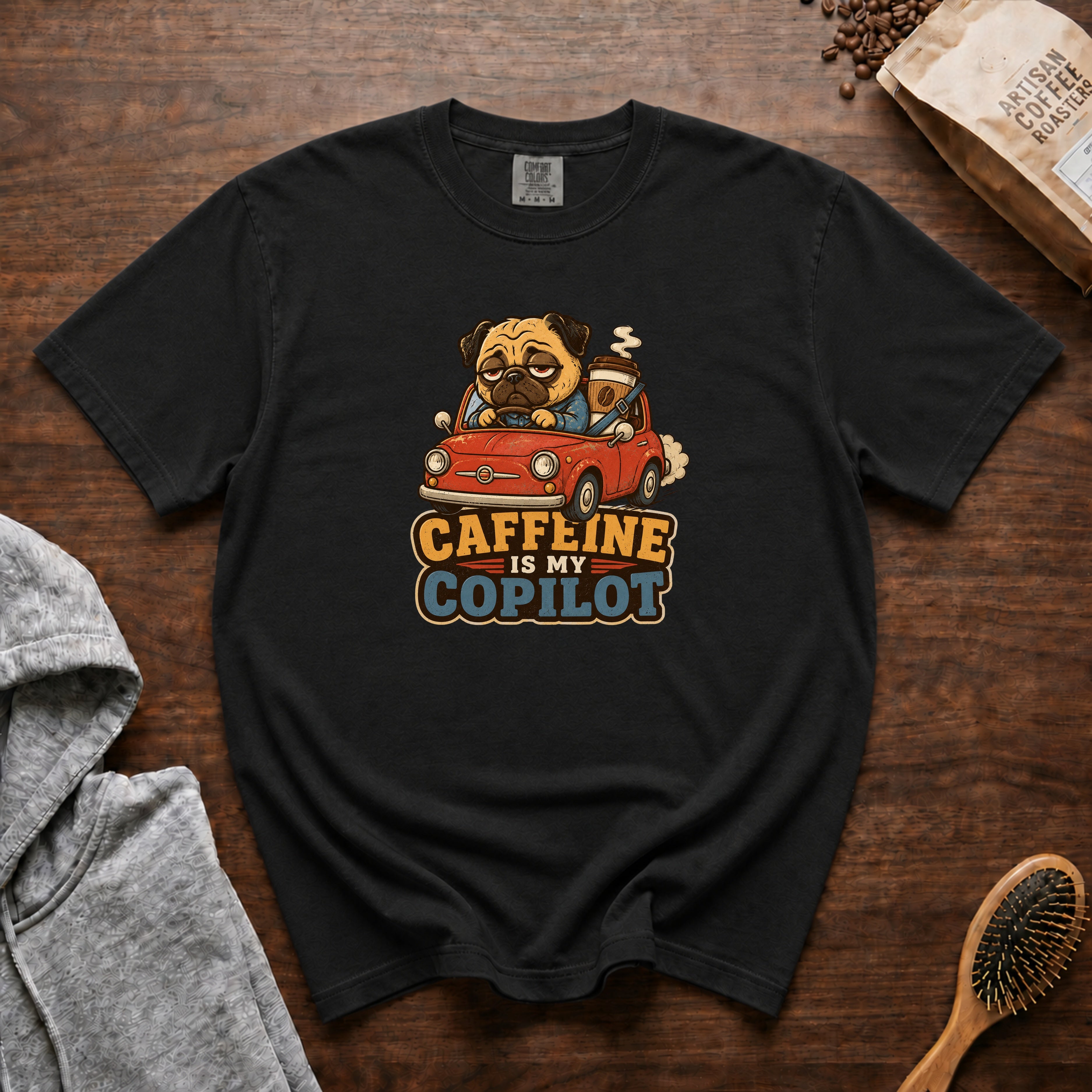 Caffeine Is My Copilot T-Shirt — Black