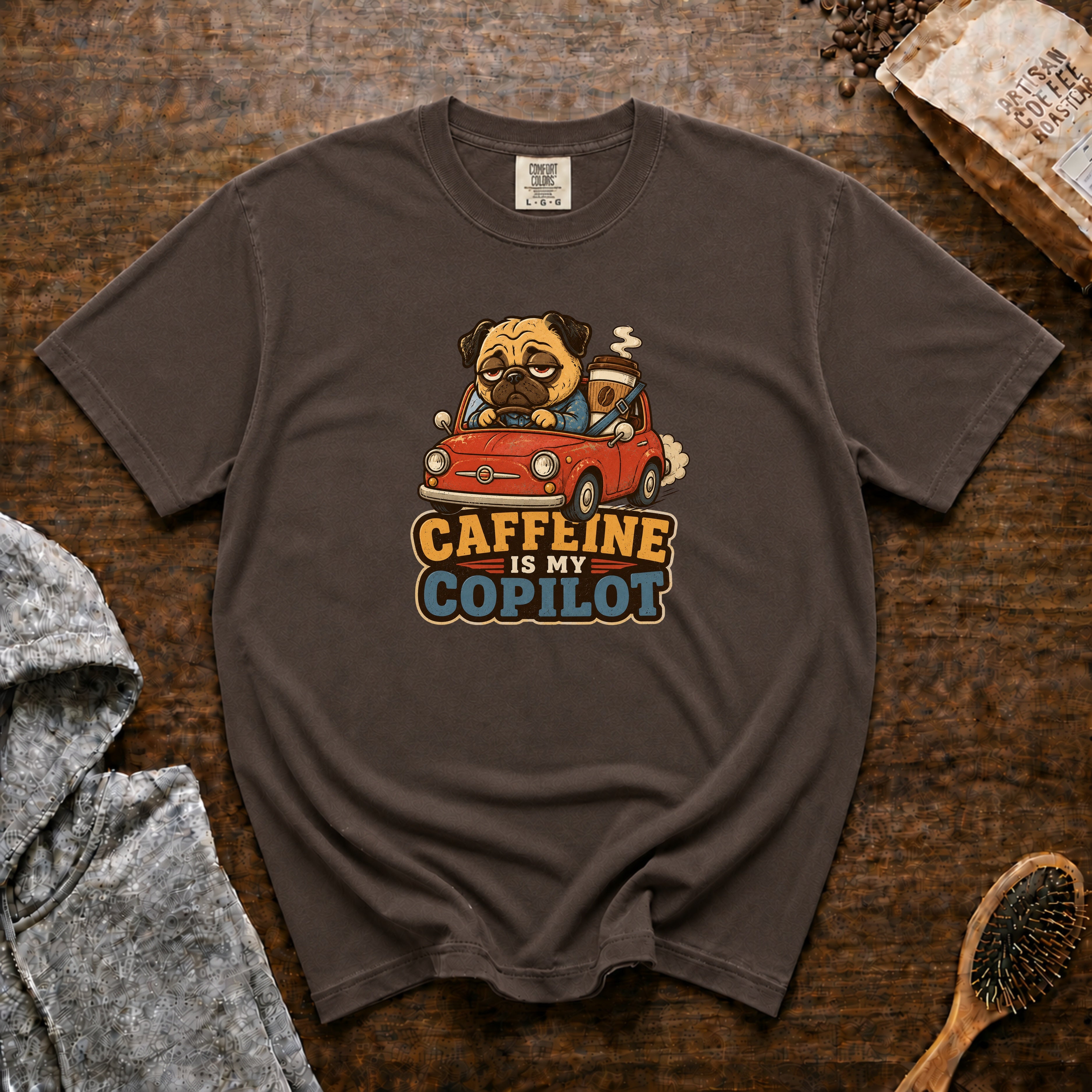 Caffeine Is My Copilot T-Shirt — Espresso