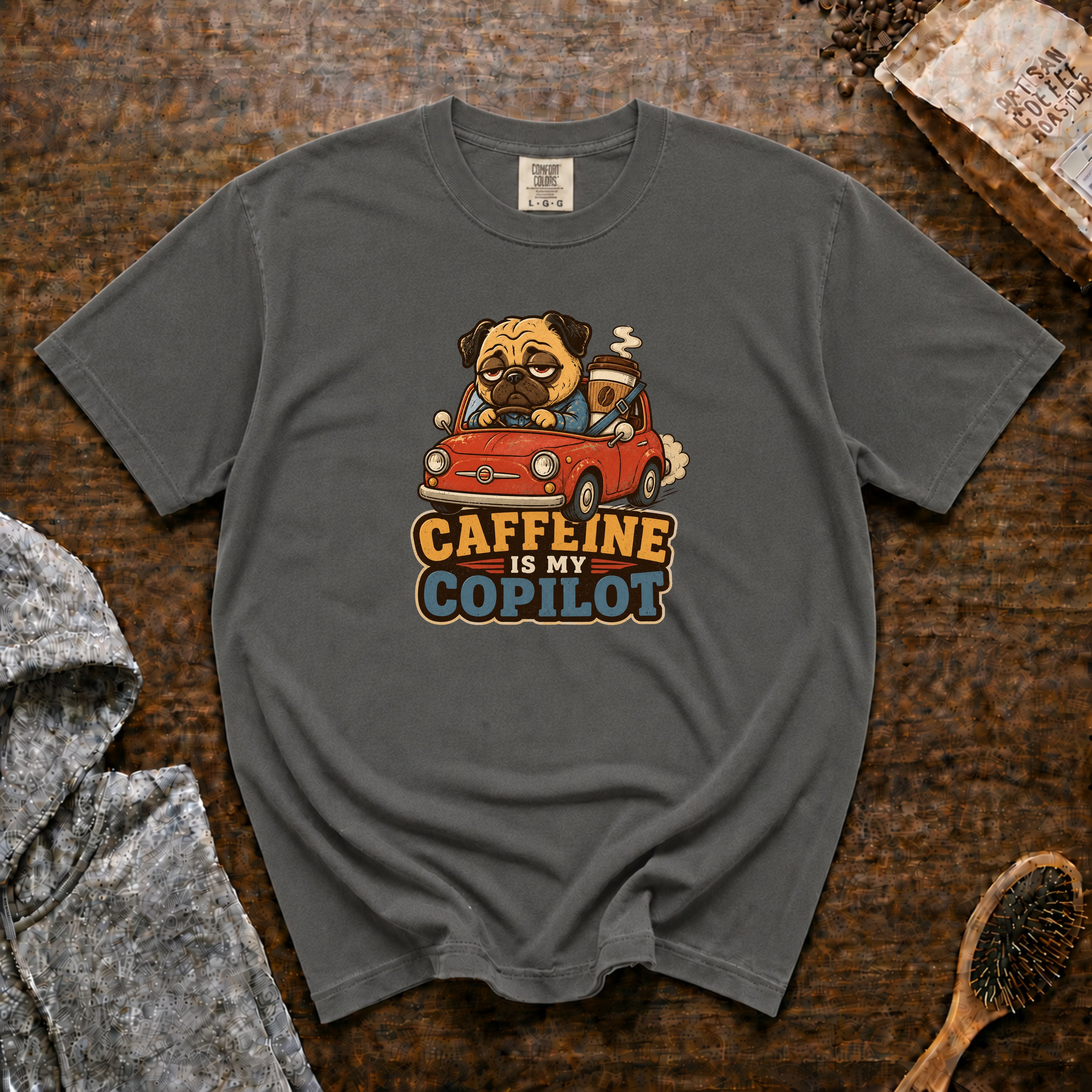 Caffeine Is My Copilot T-Shirt — Pepper