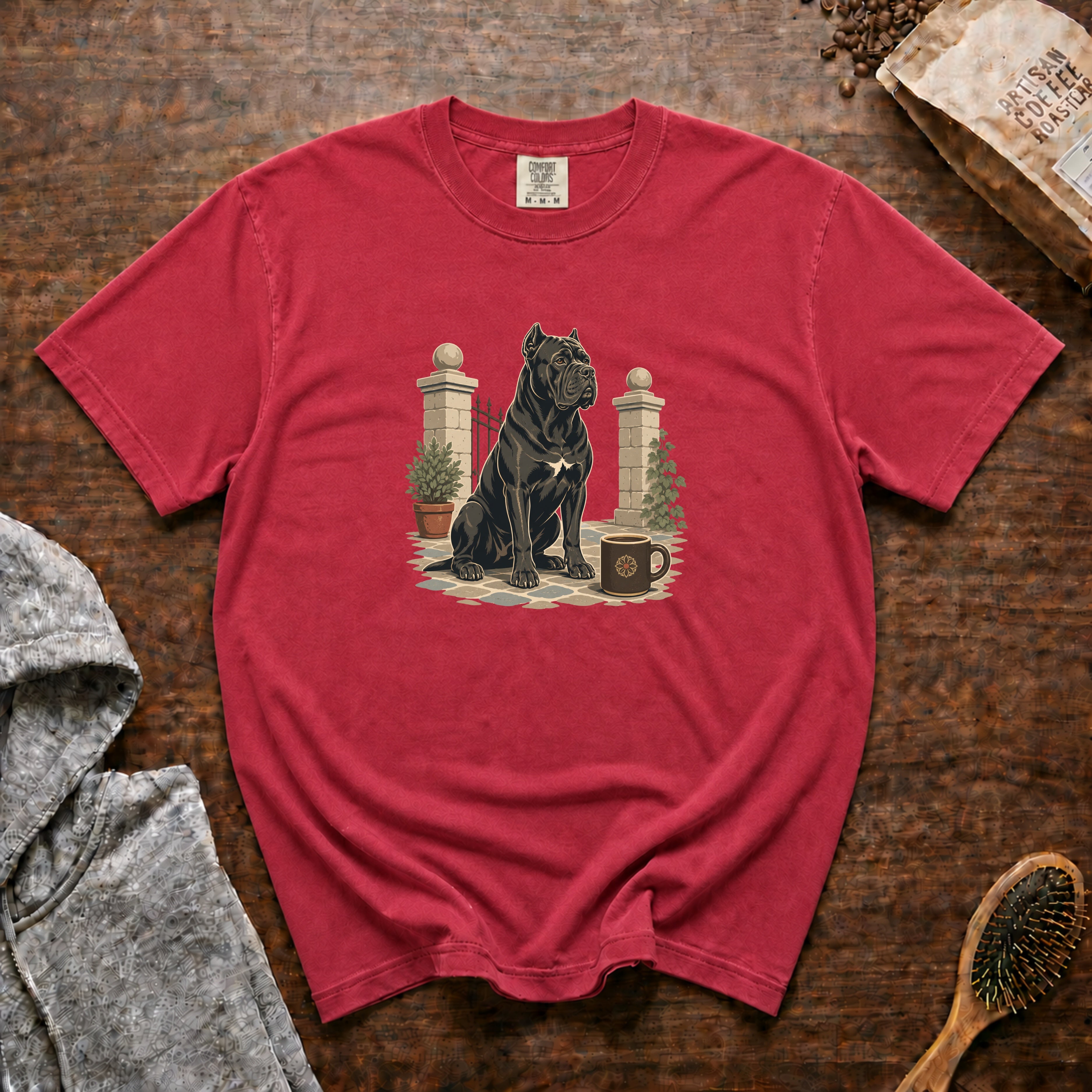 Cane Corso Courtyard Dark Roast 1 T-Shirt — Crimson