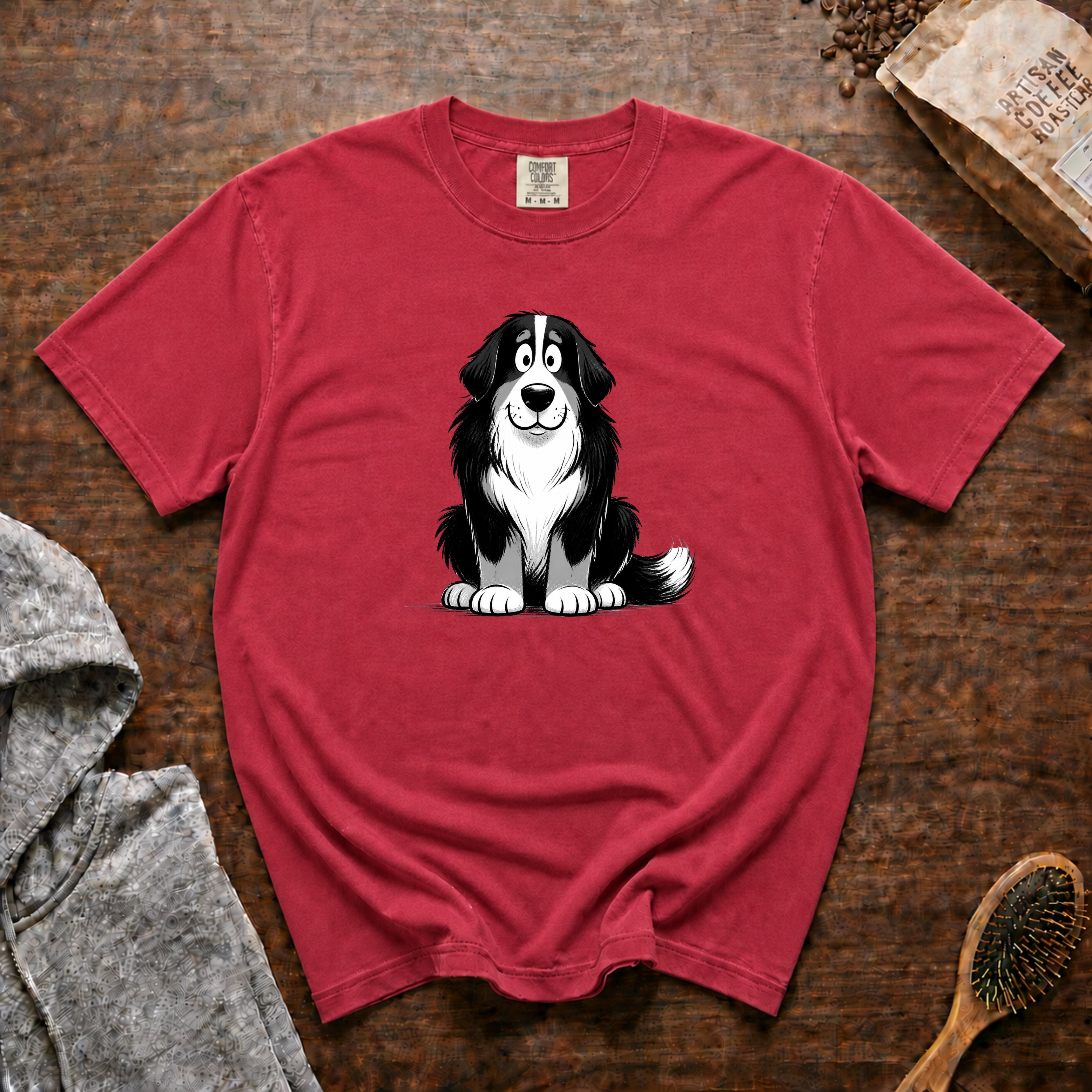 Cartoon Bernese Mountain Dog T-Shirt — Crimson
