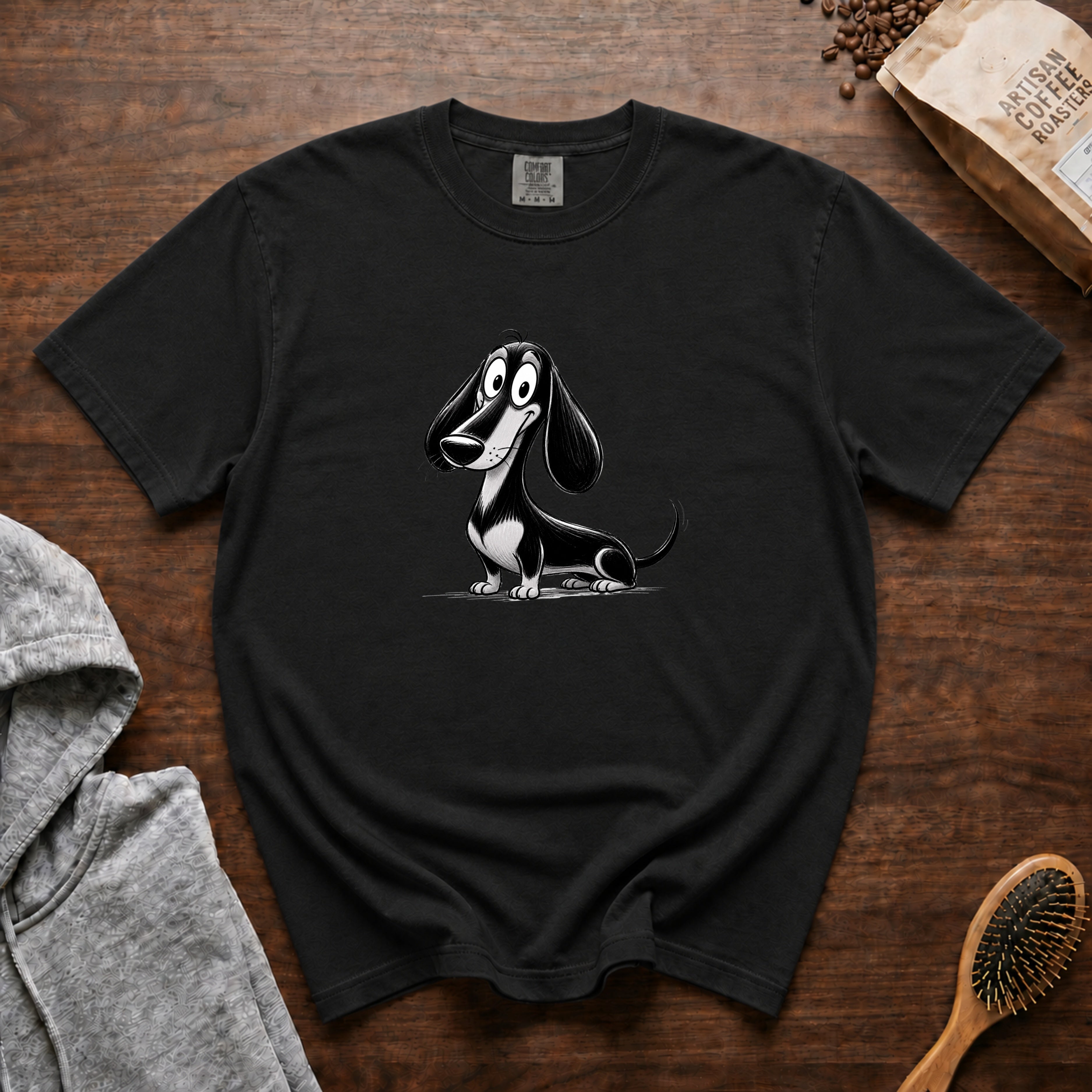 Cartoon Dachshund T-Shirt — Black