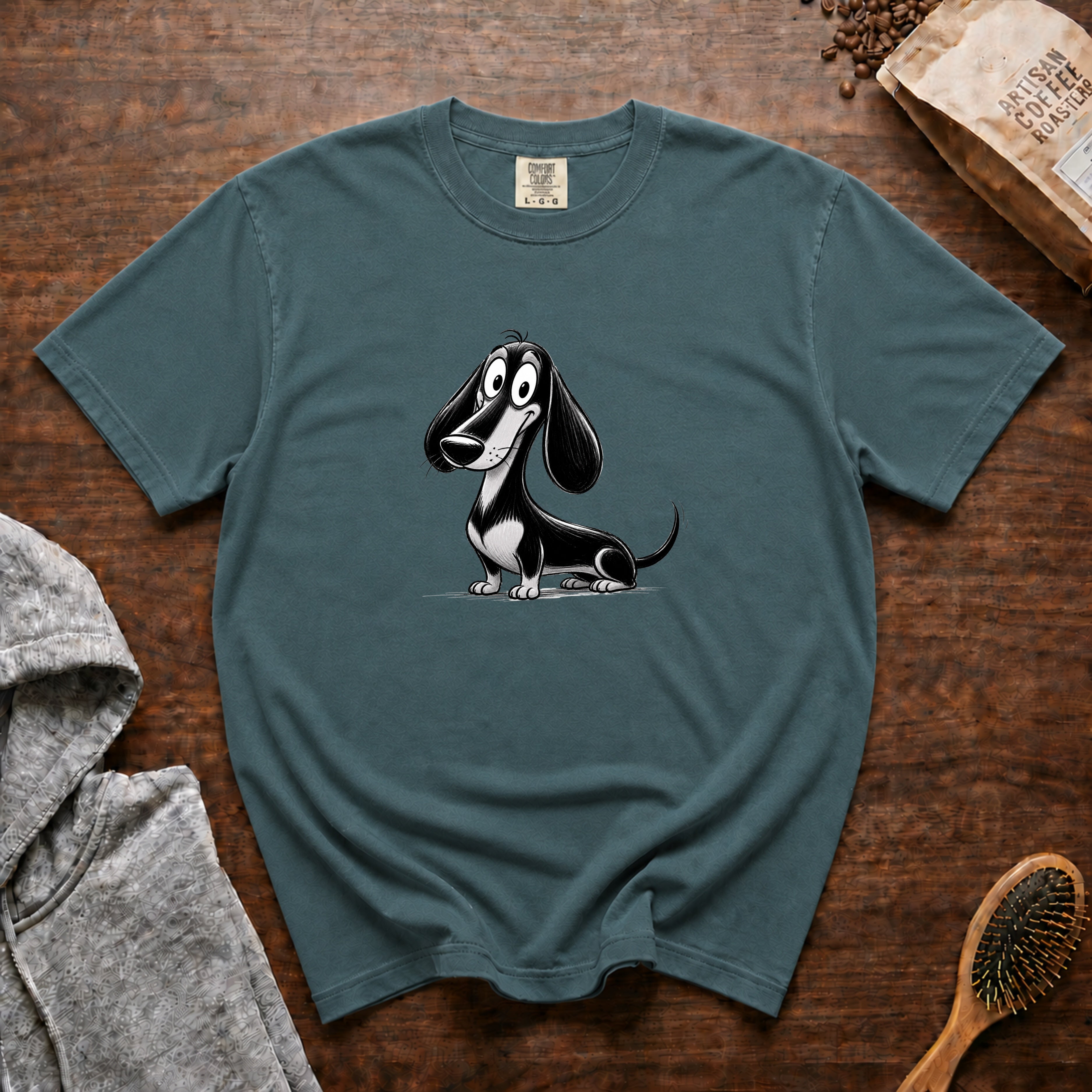 Cartoon Dachshund T-Shirt — Blue Spruce