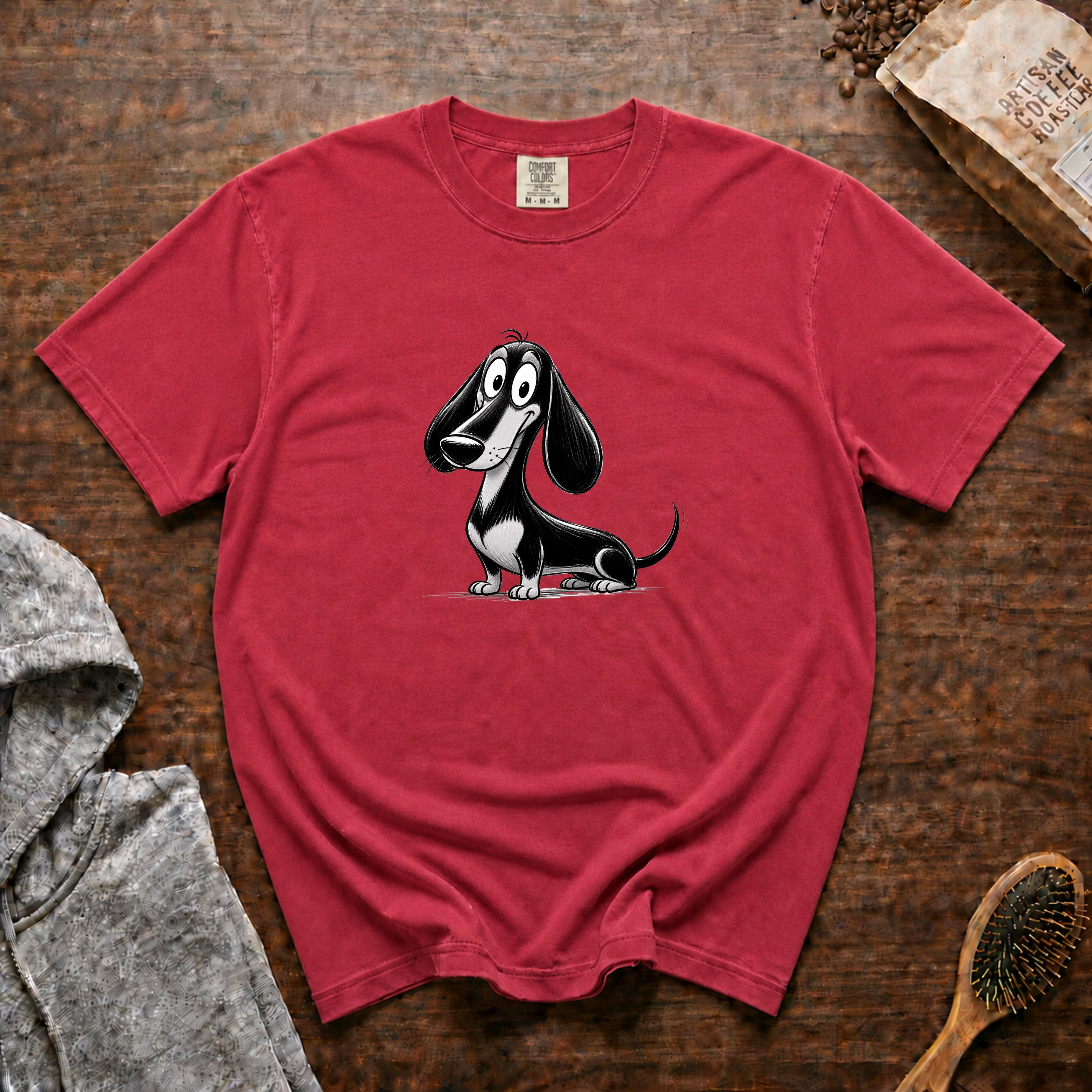 Cartoon Dachshund T-Shirt — Crimson