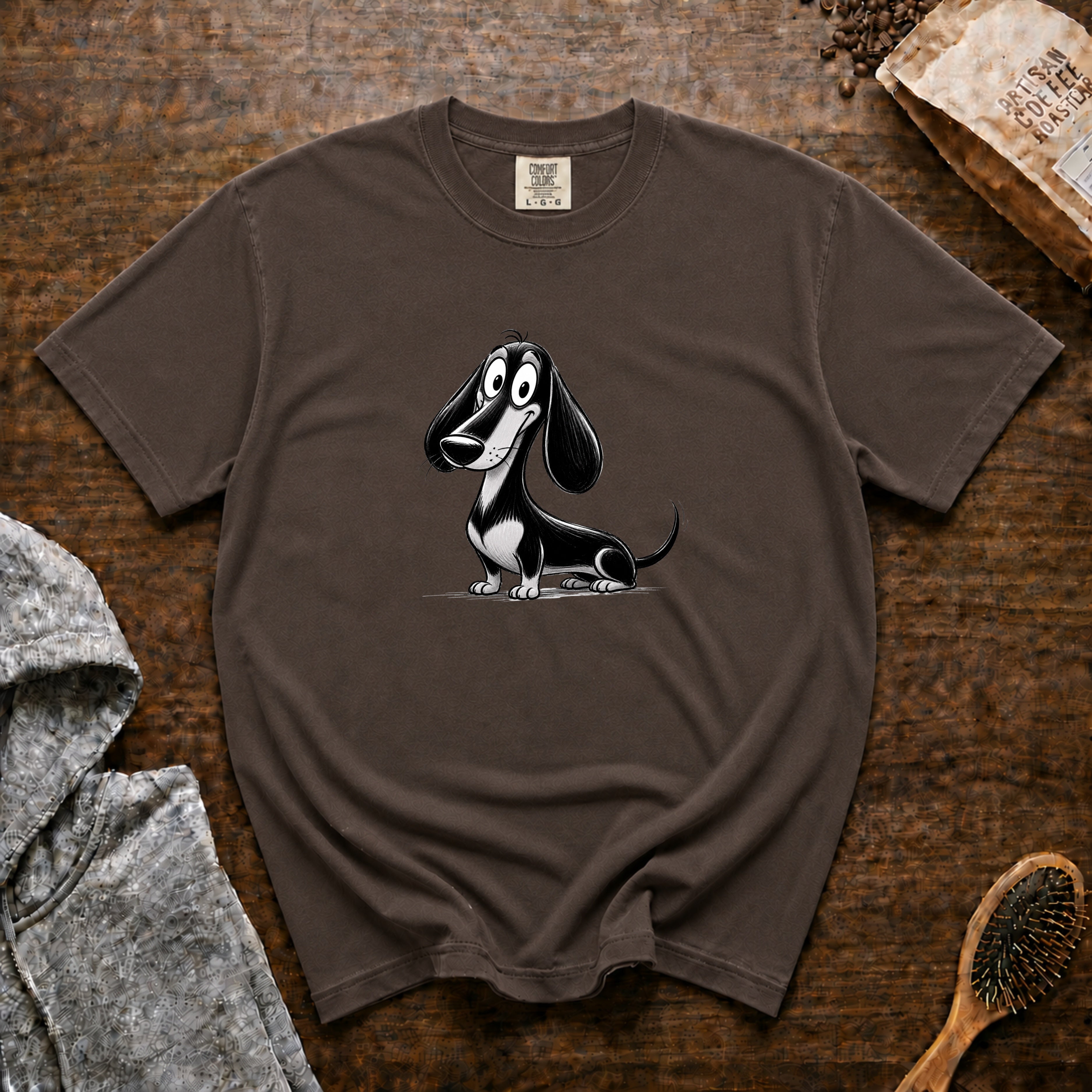 Cartoon Dachshund T-Shirt — Espresso