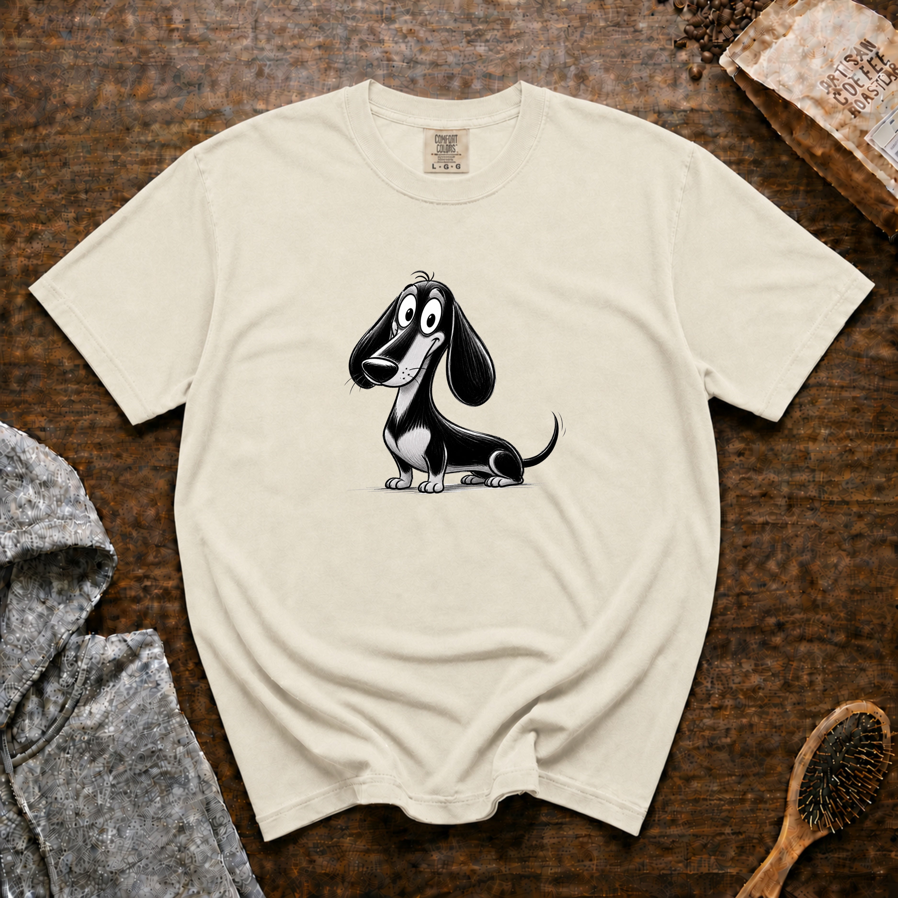 Cartoon Dachshund T-Shirt — Ivory