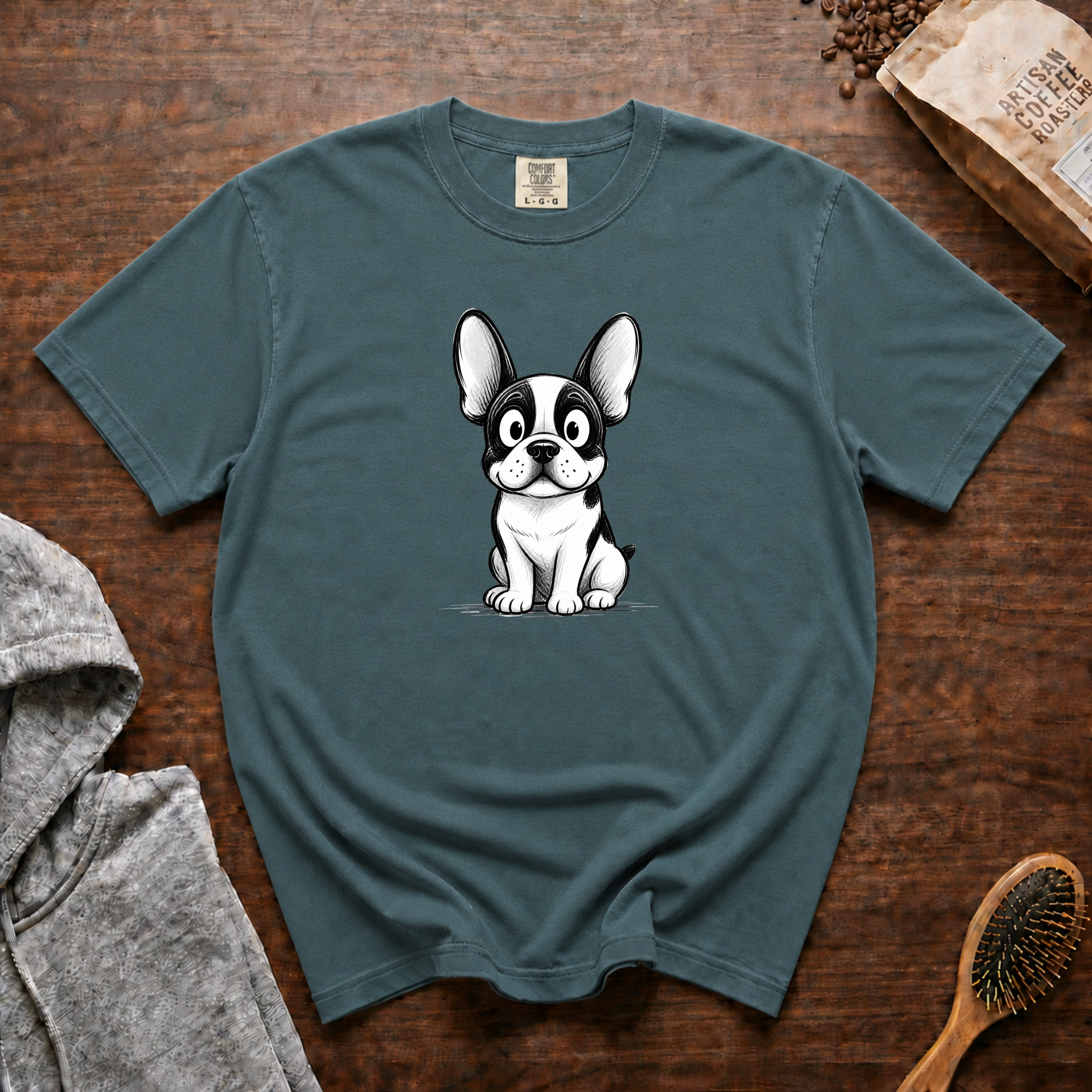 Cartoon French Bulldog T-Shirt — Blue Spruce