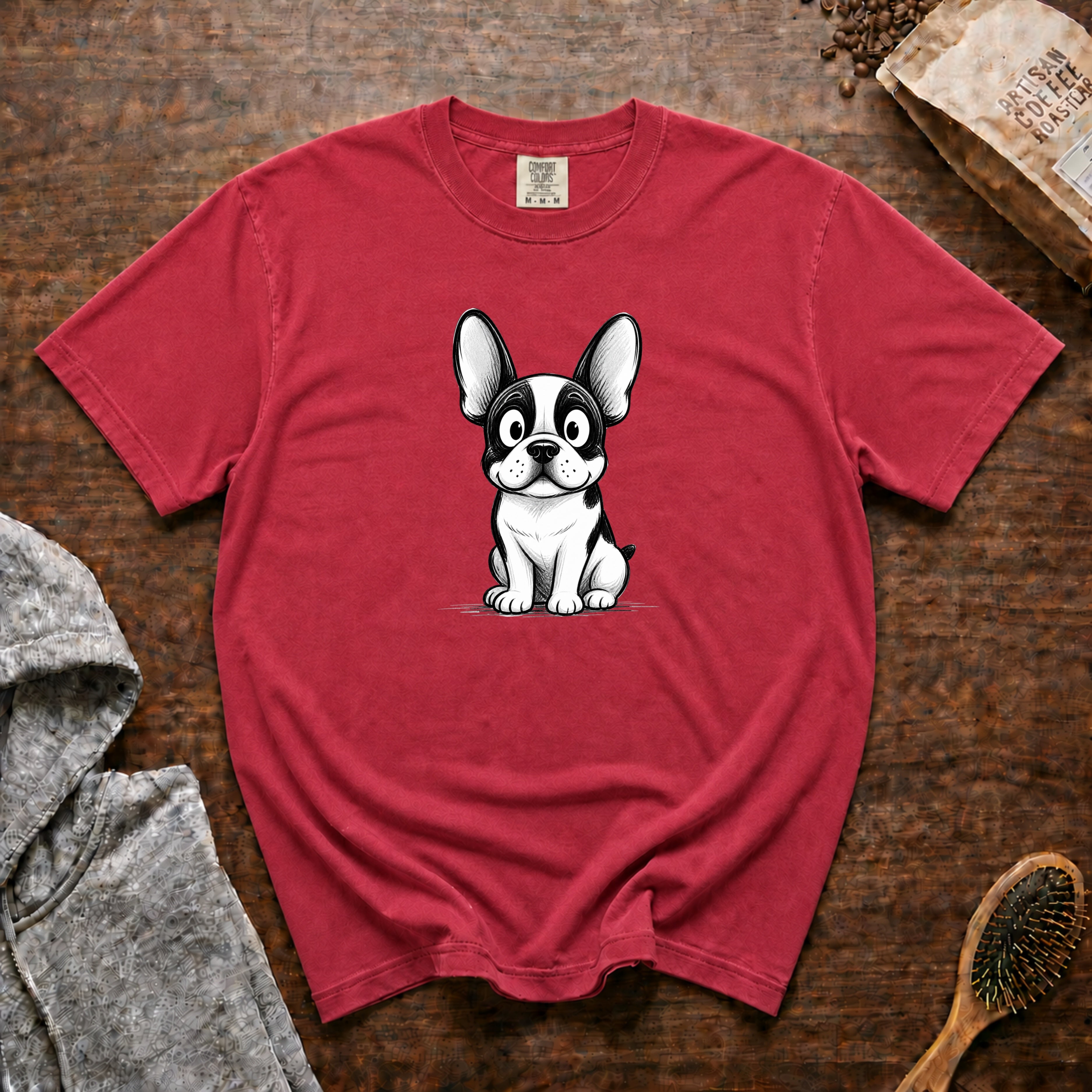 Cartoon French Bulldog T-Shirt — Crimson