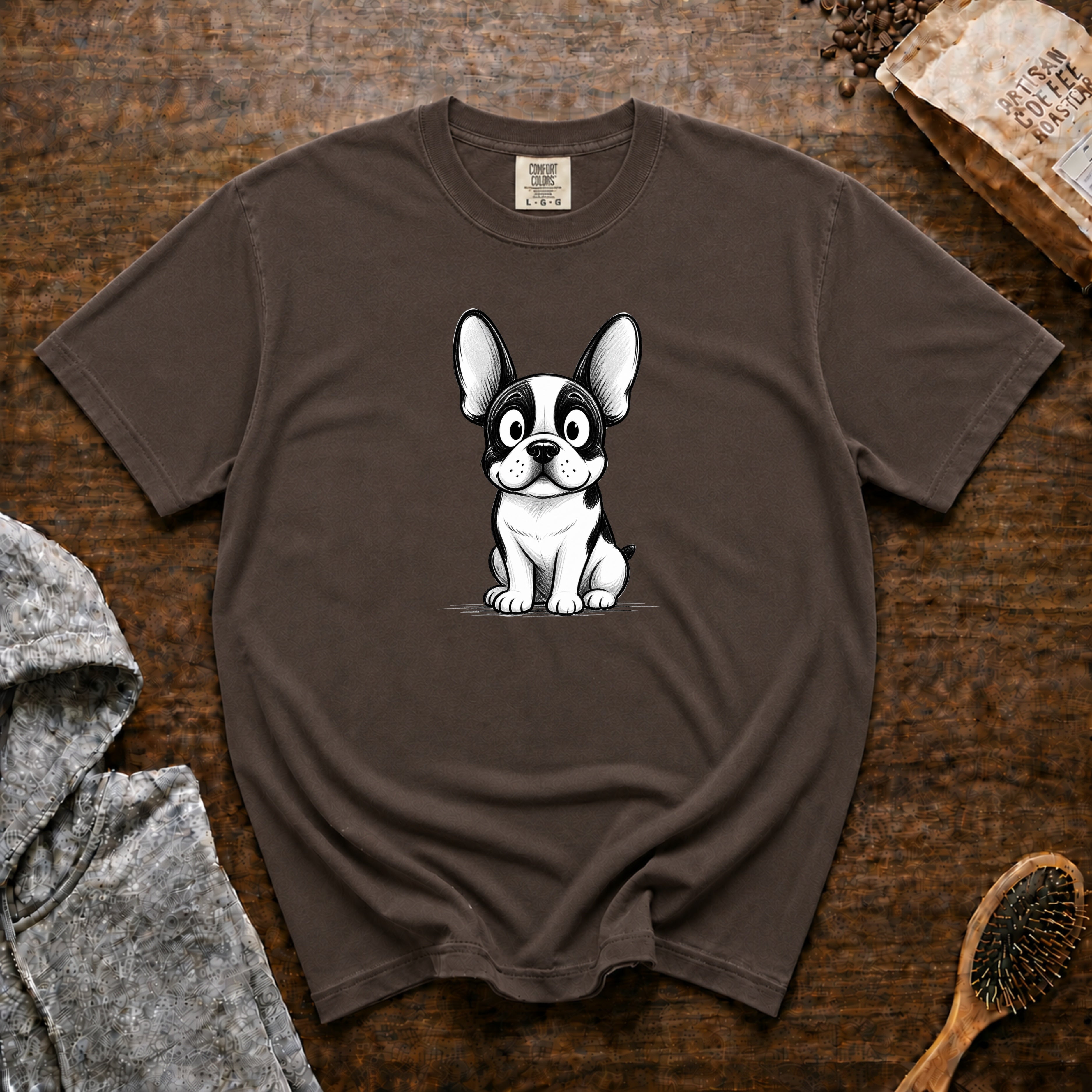 Cartoon French Bulldog T-Shirt — Espresso