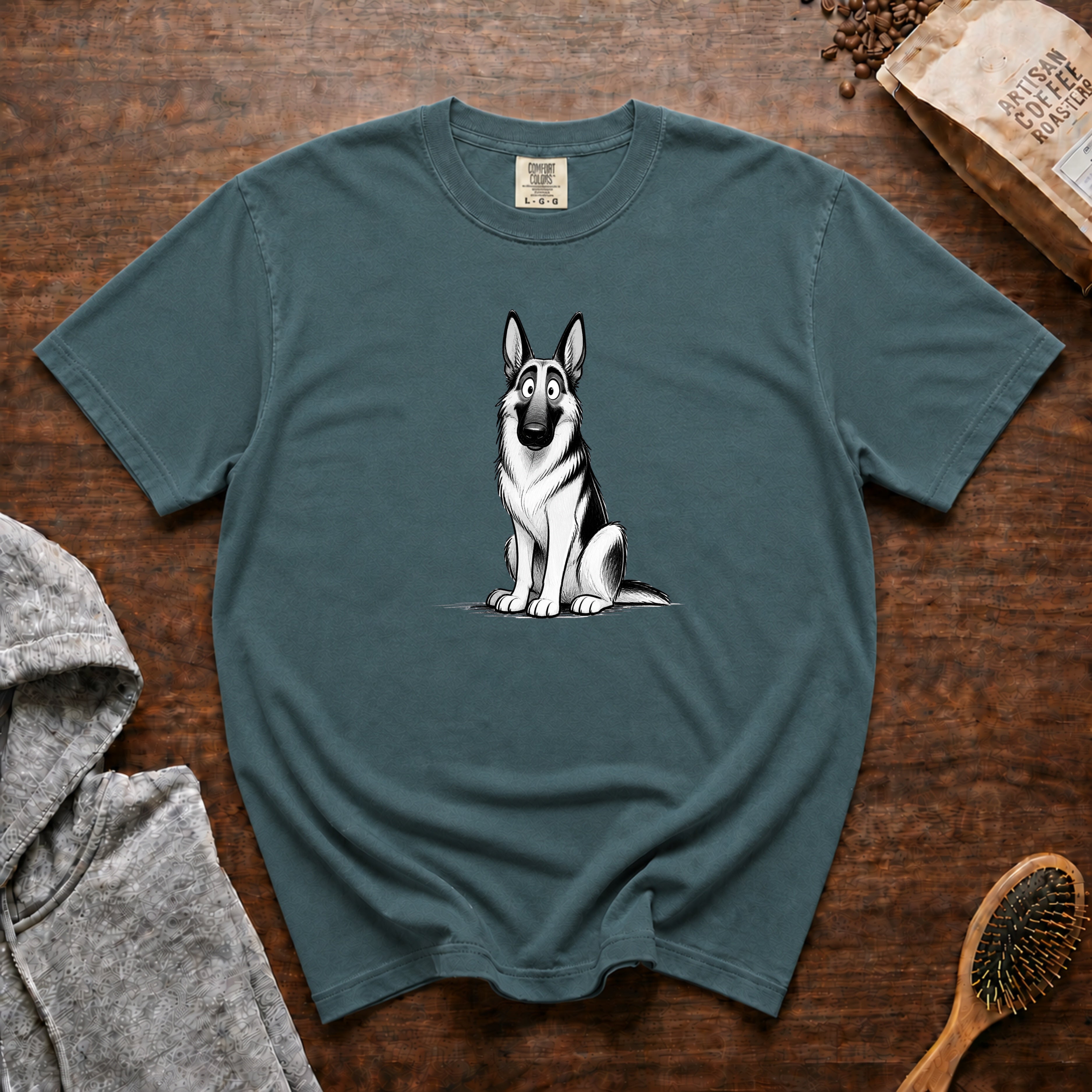 Cartoon German Shepherd T-Shirt — Blue Spruce