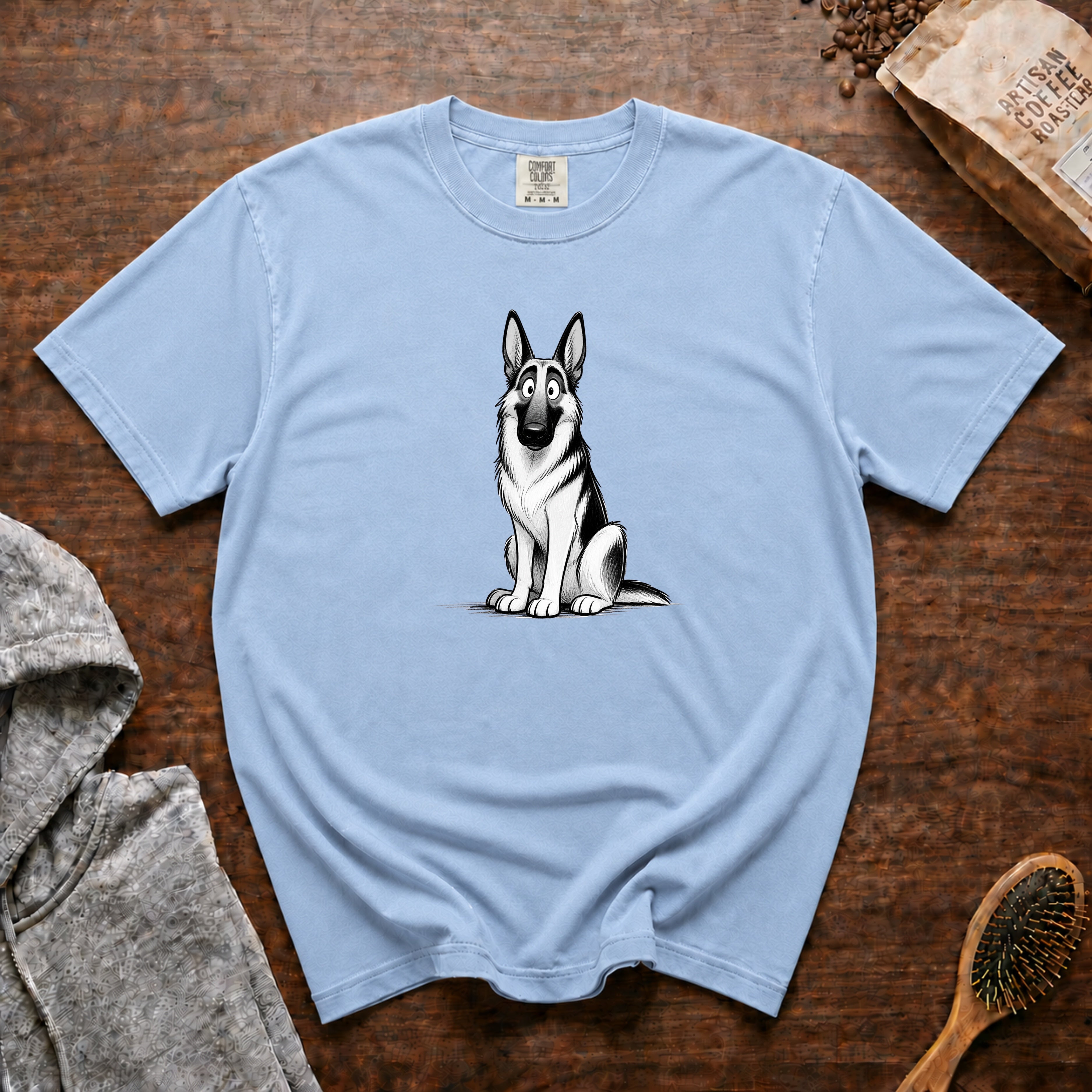 Cartoon German Shepherd T-Shirt — Chambray