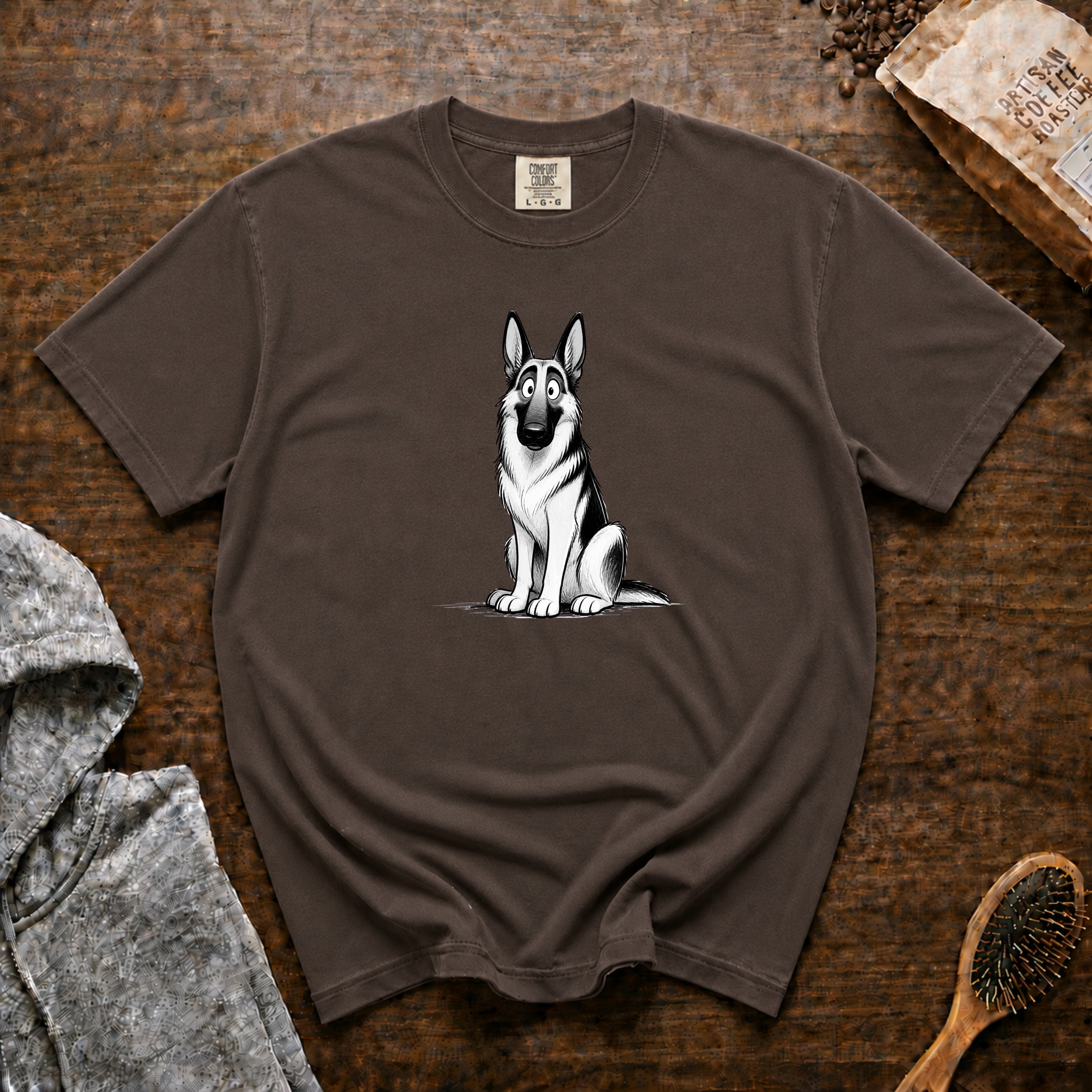 Cartoon German Shepherd T-Shirt — Espresso