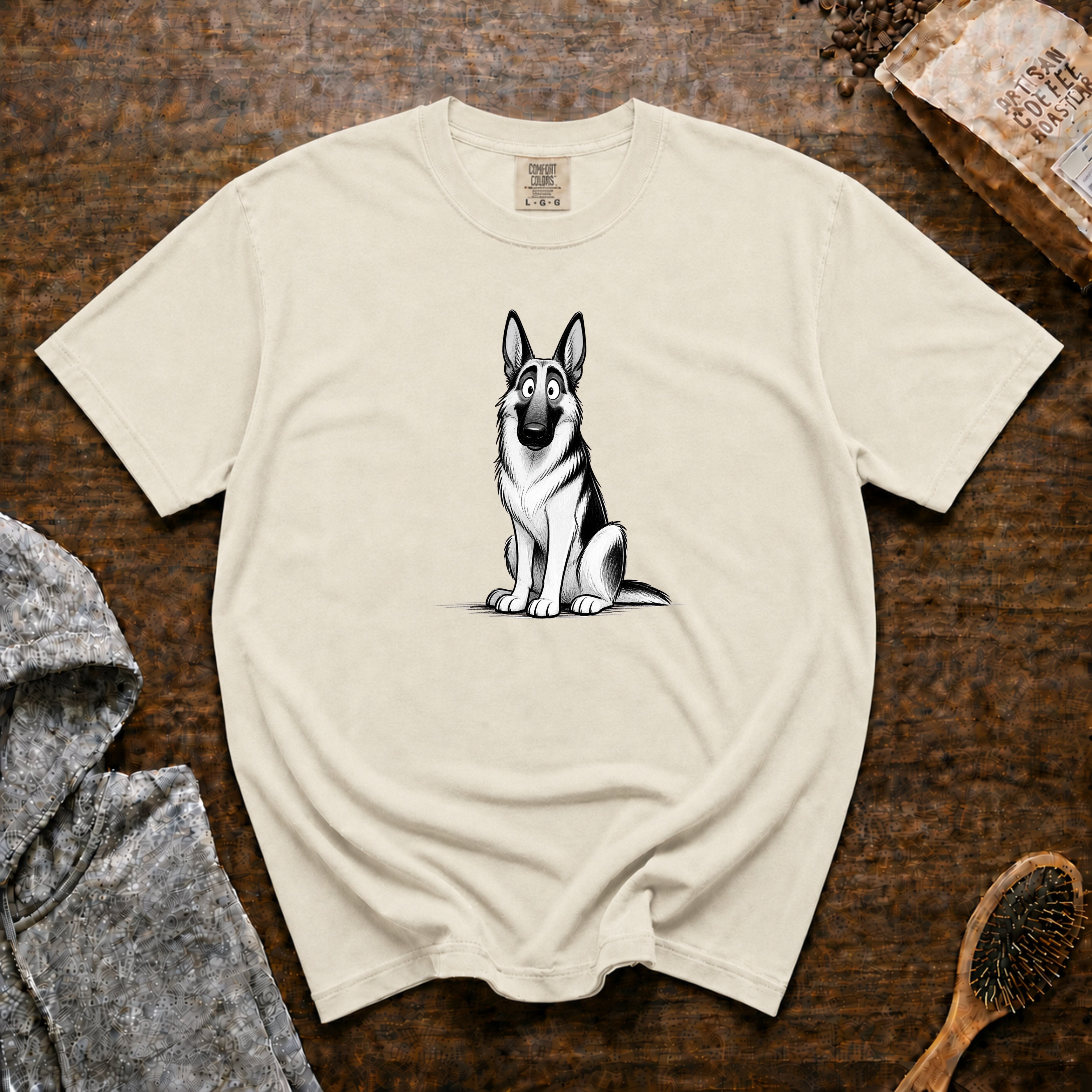 Cartoon German Shepherd T-Shirt — Ivory