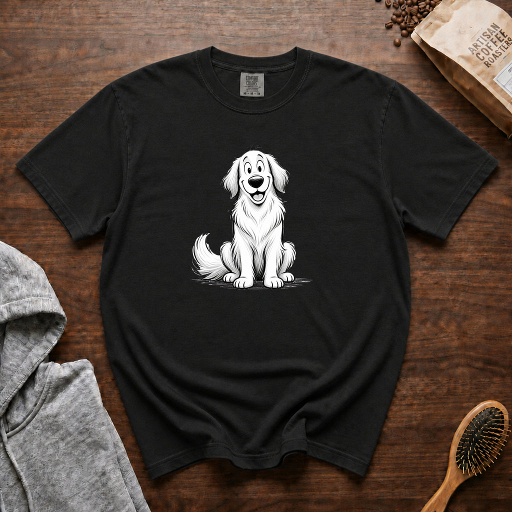 Cartoon Golden Retriever T-Shirt — Black