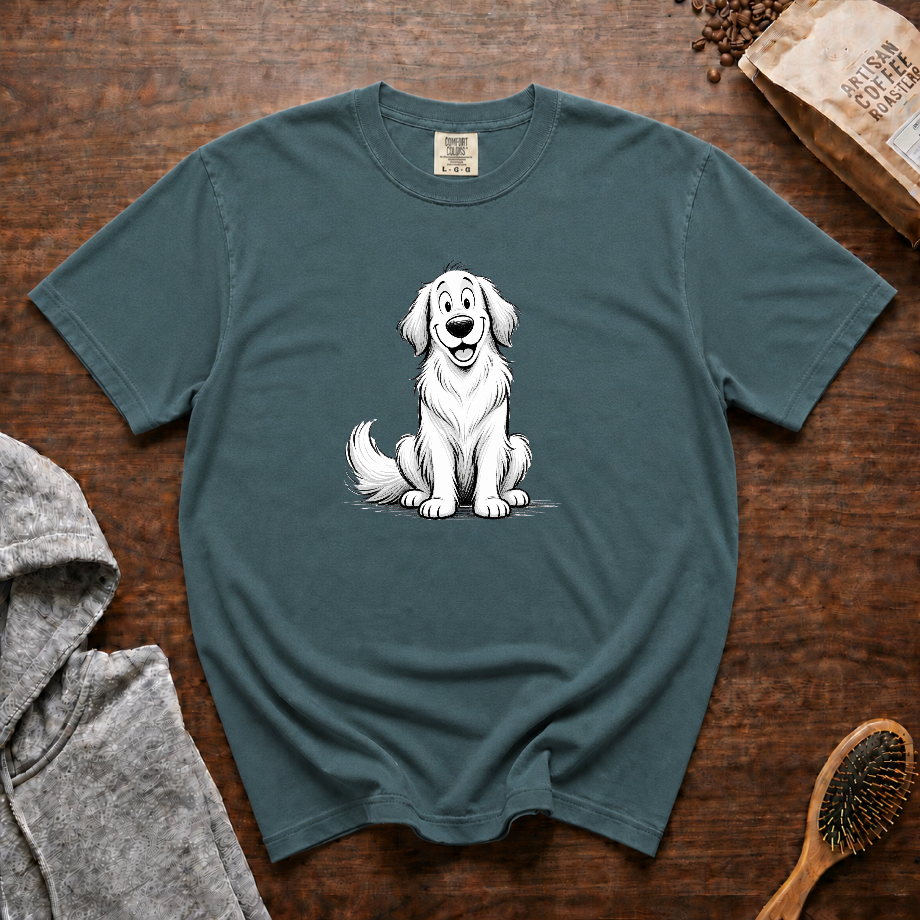 Cartoon Golden Retriever T-Shirt — Blue Spruce