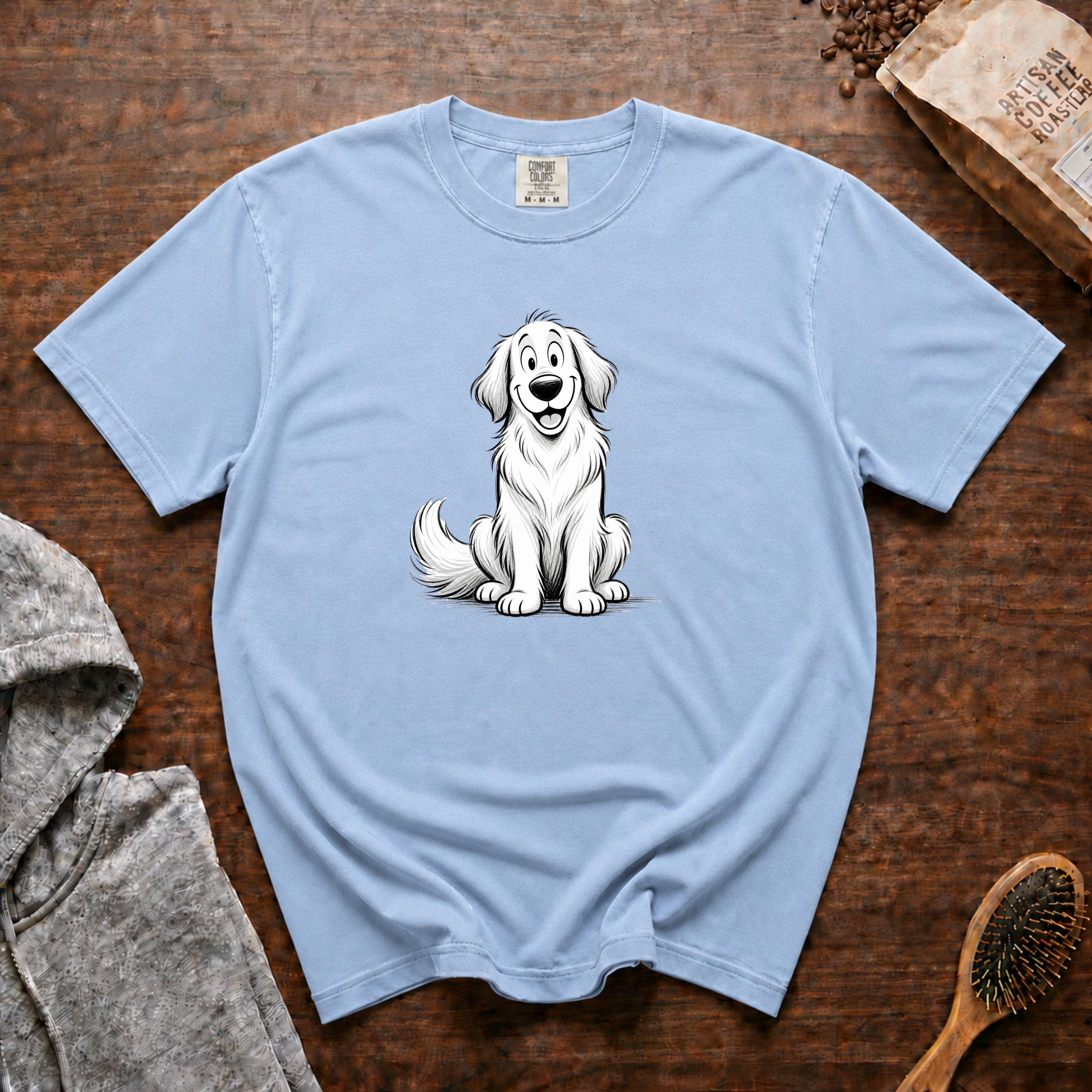 Cartoon Golden Retriever T-Shirt — Chambray