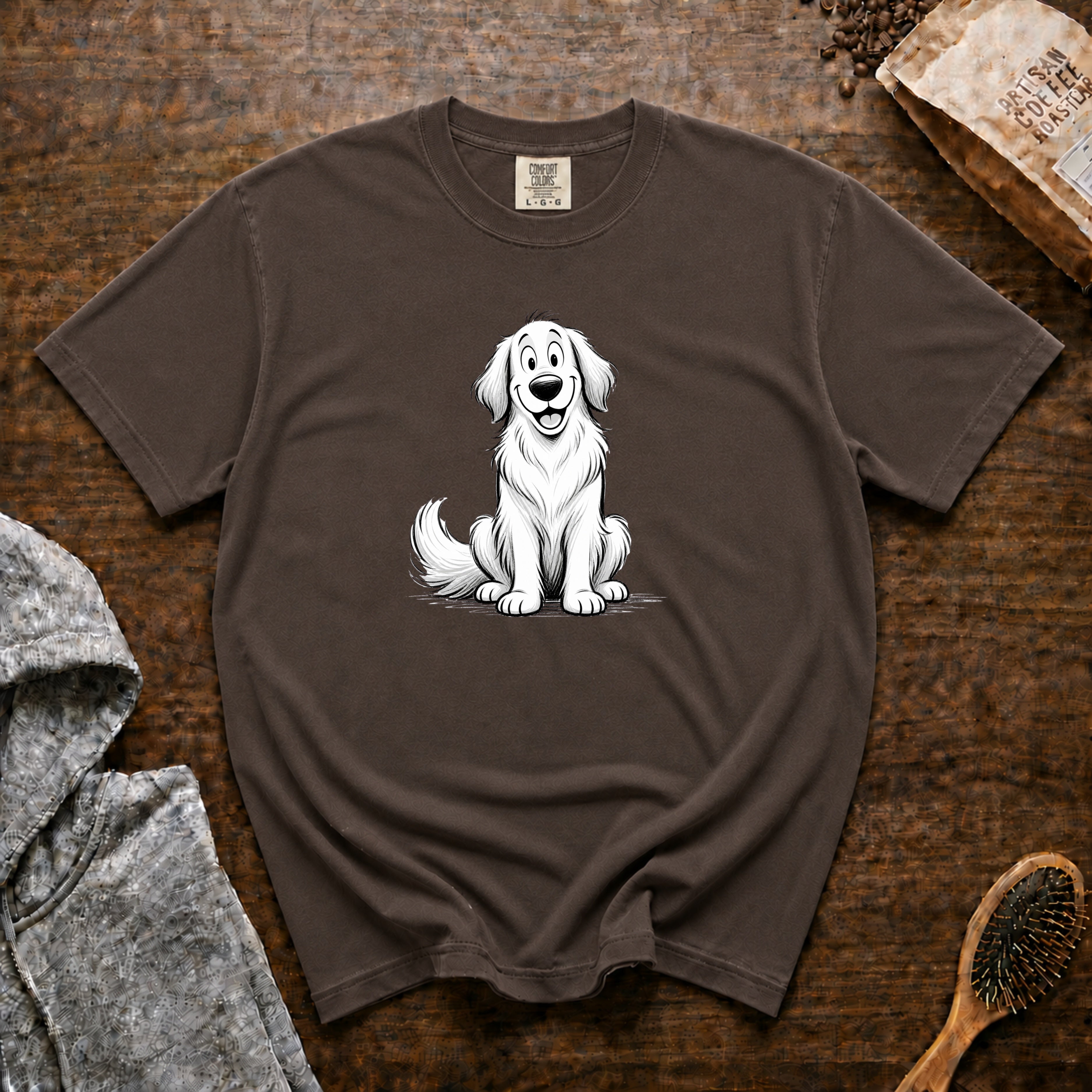 Cartoon Golden Retriever T-Shirt — Espresso