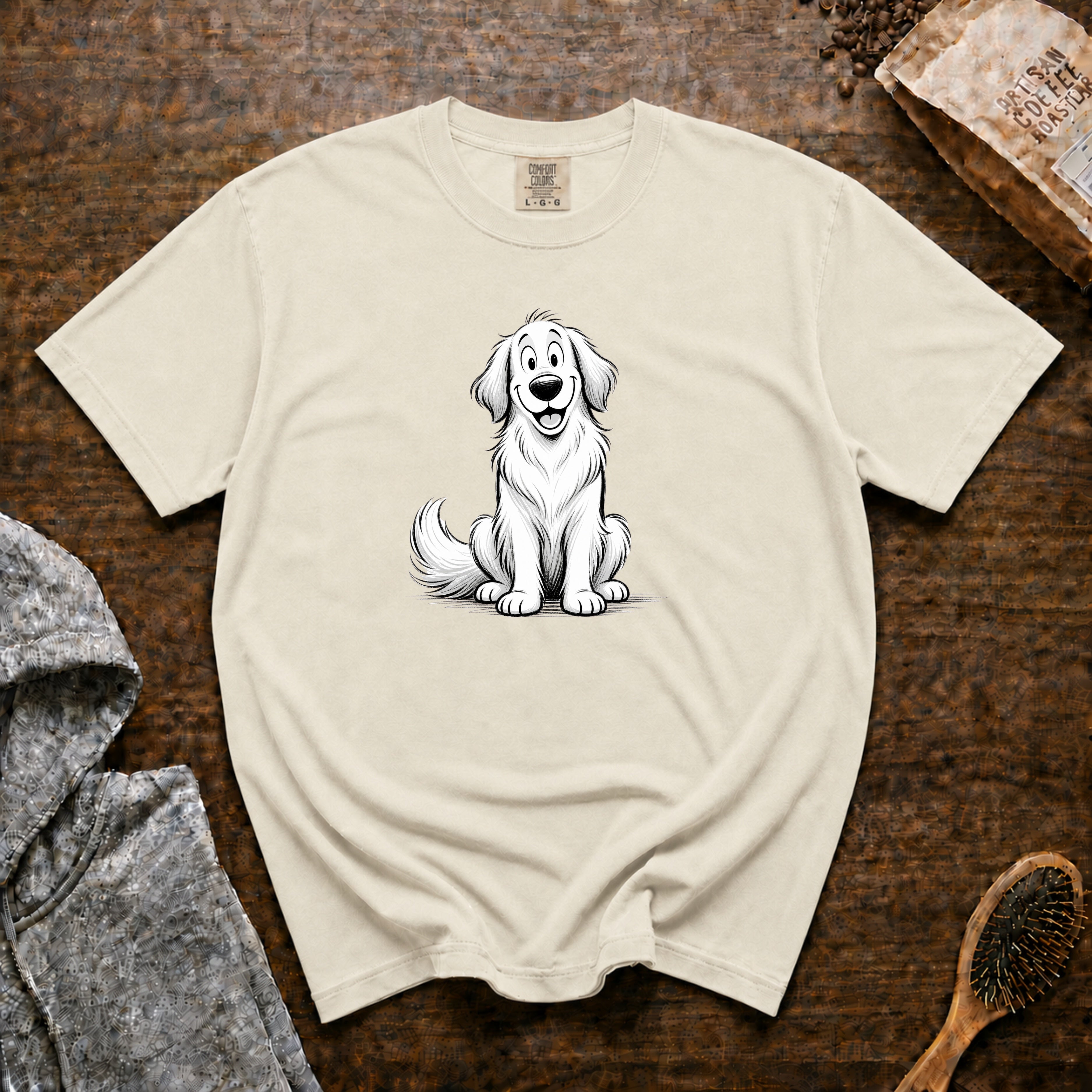 Cartoon Golden Retriever T-Shirt — Ivory