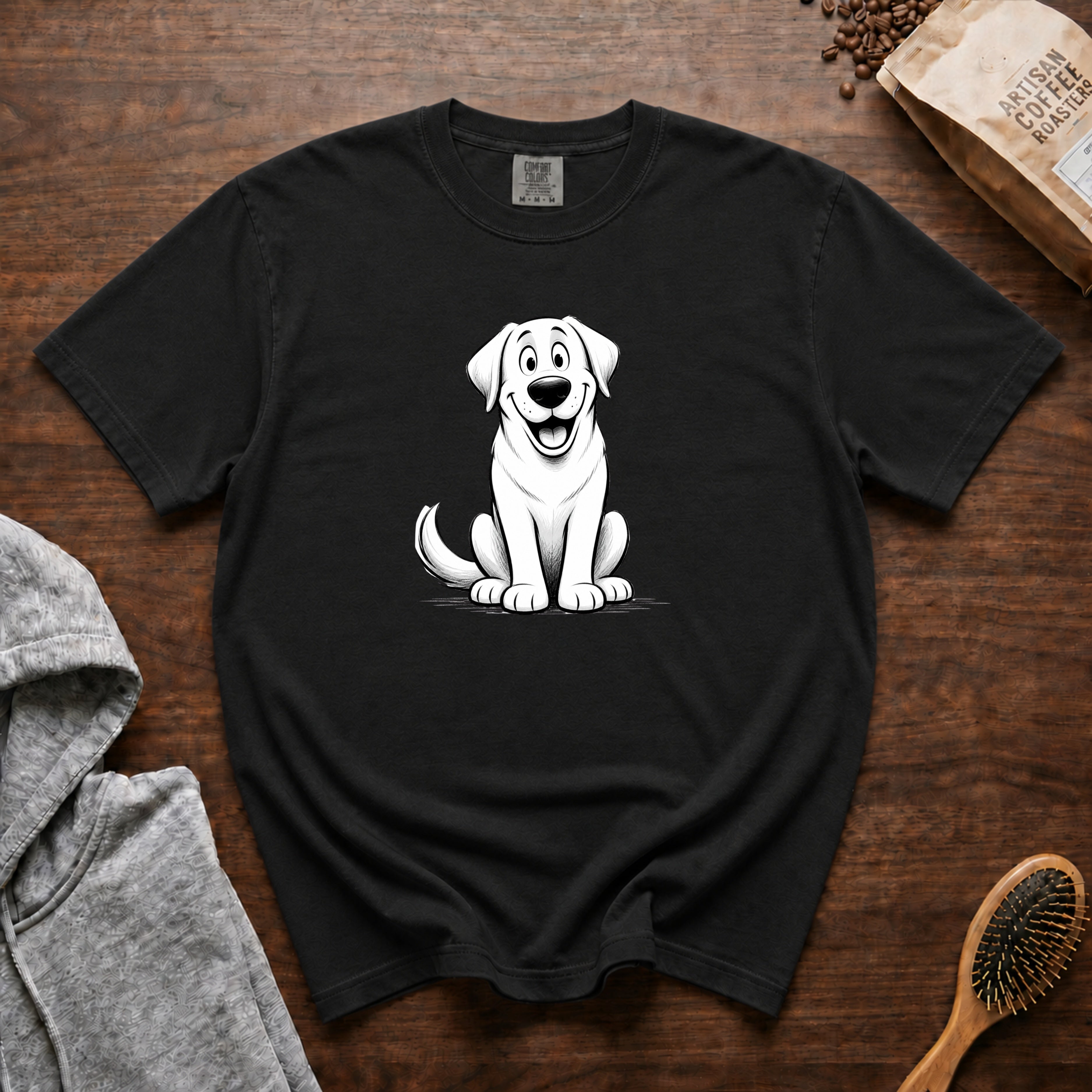 Cartoon Labrador Retriever T-Shirt — Black