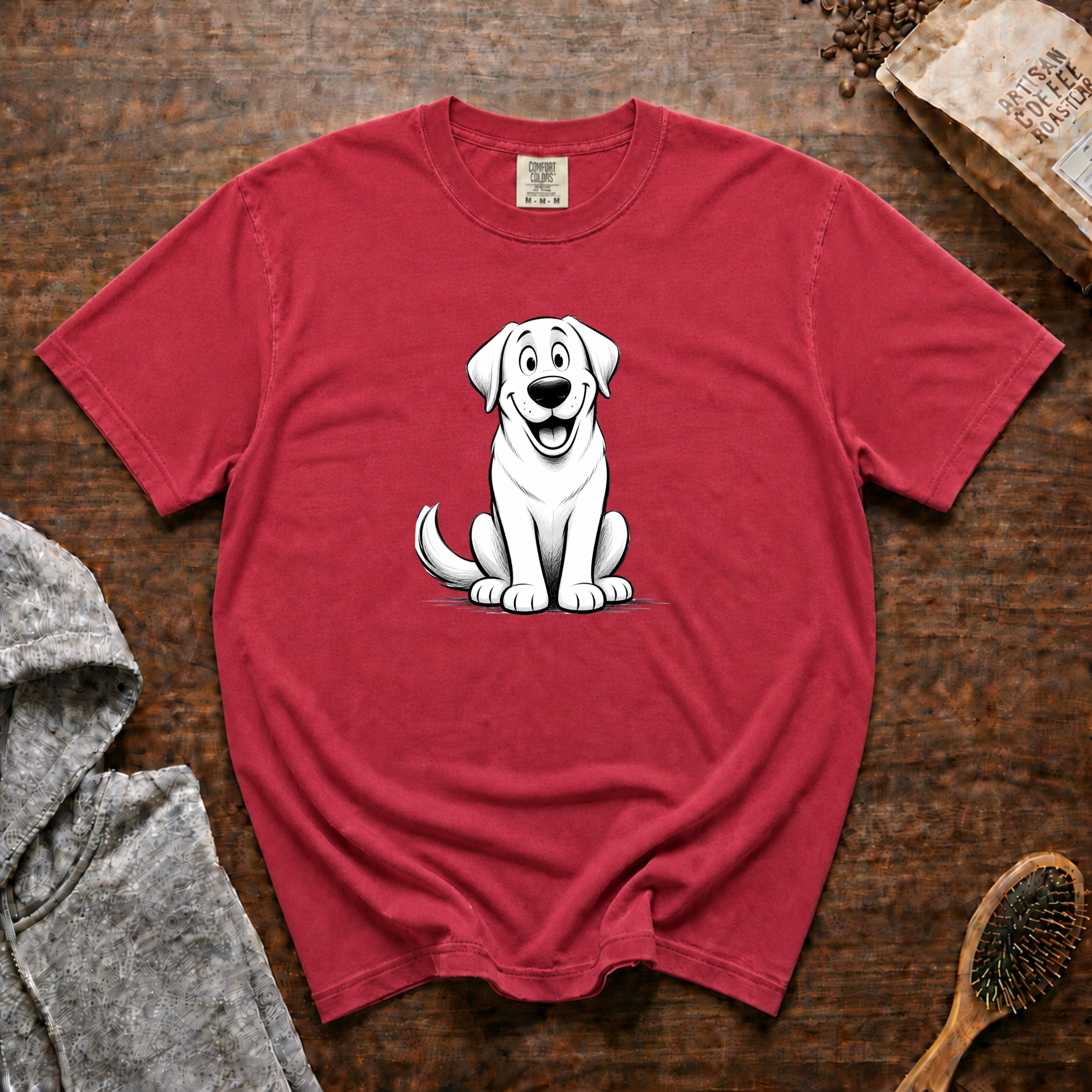 Cartoon Labrador Retriever T-Shirt — Crimson