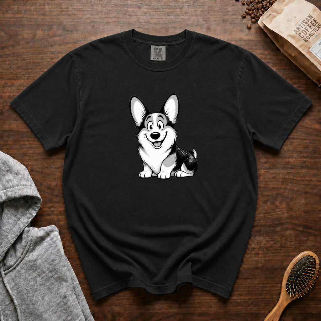 Cartoon Pembroke Welsh Corgi T-Shirt — Black