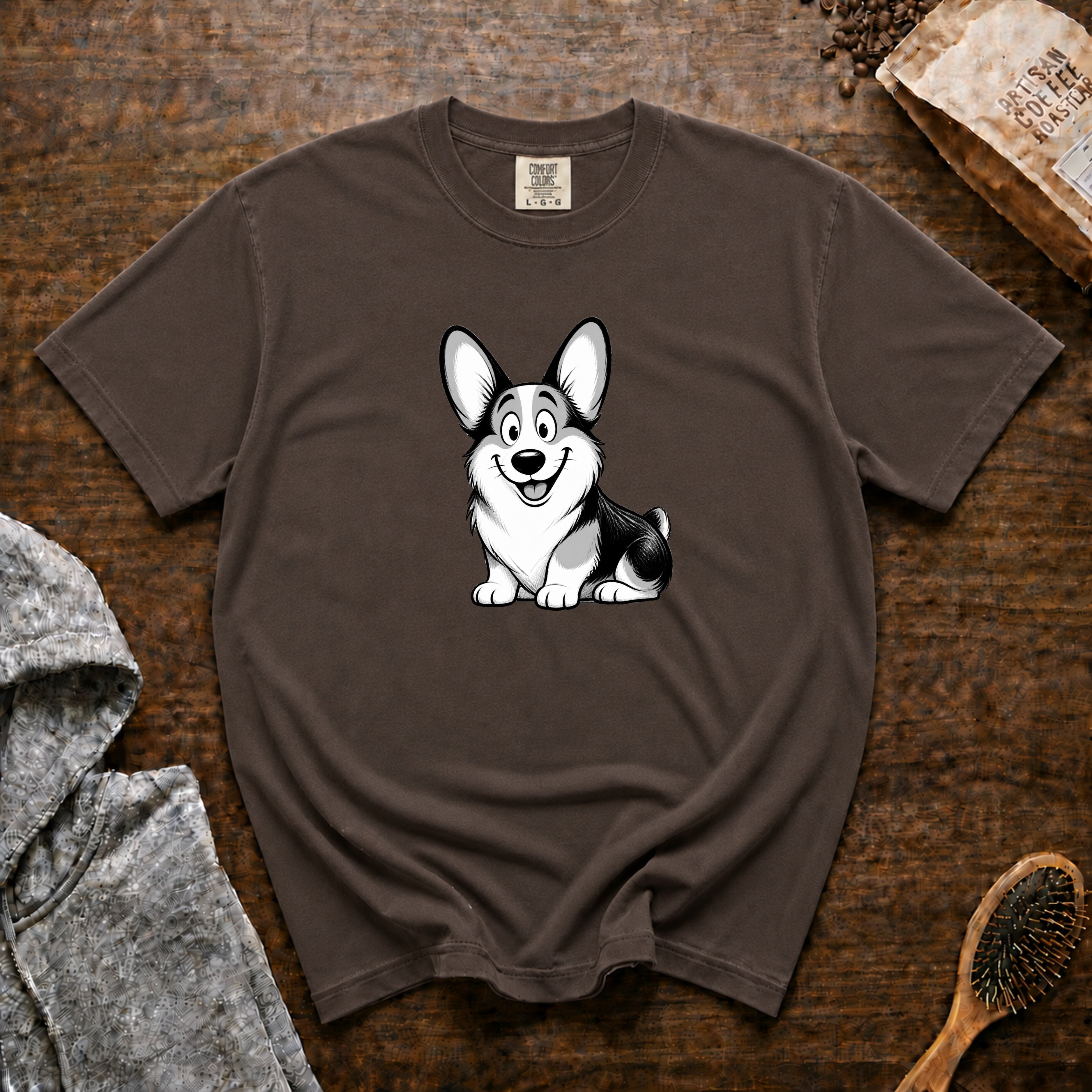 Cartoon Pembroke Welsh Corgi T-Shirt — Espresso