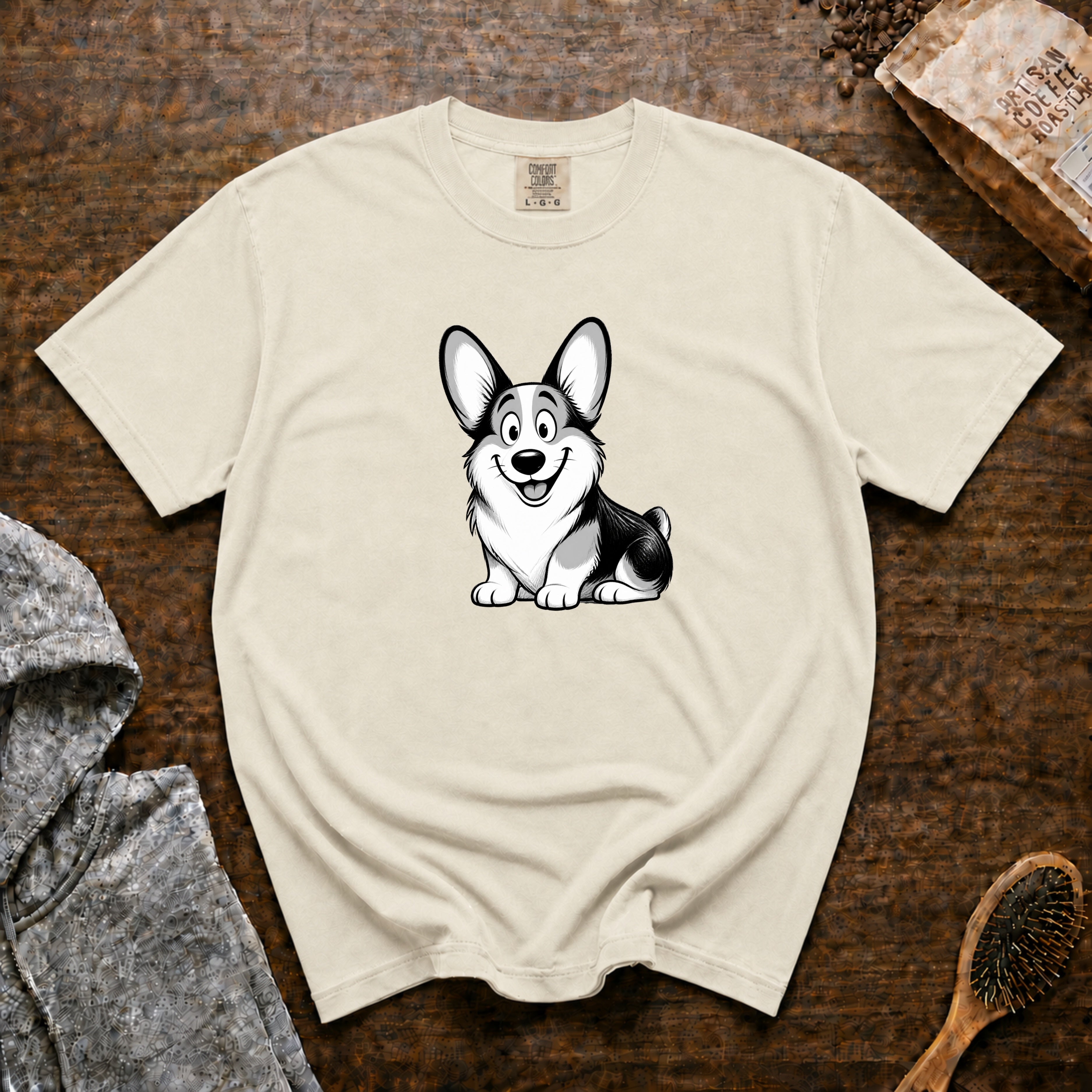 Cartoon Pembroke Welsh Corgi T-Shirt — Ivory