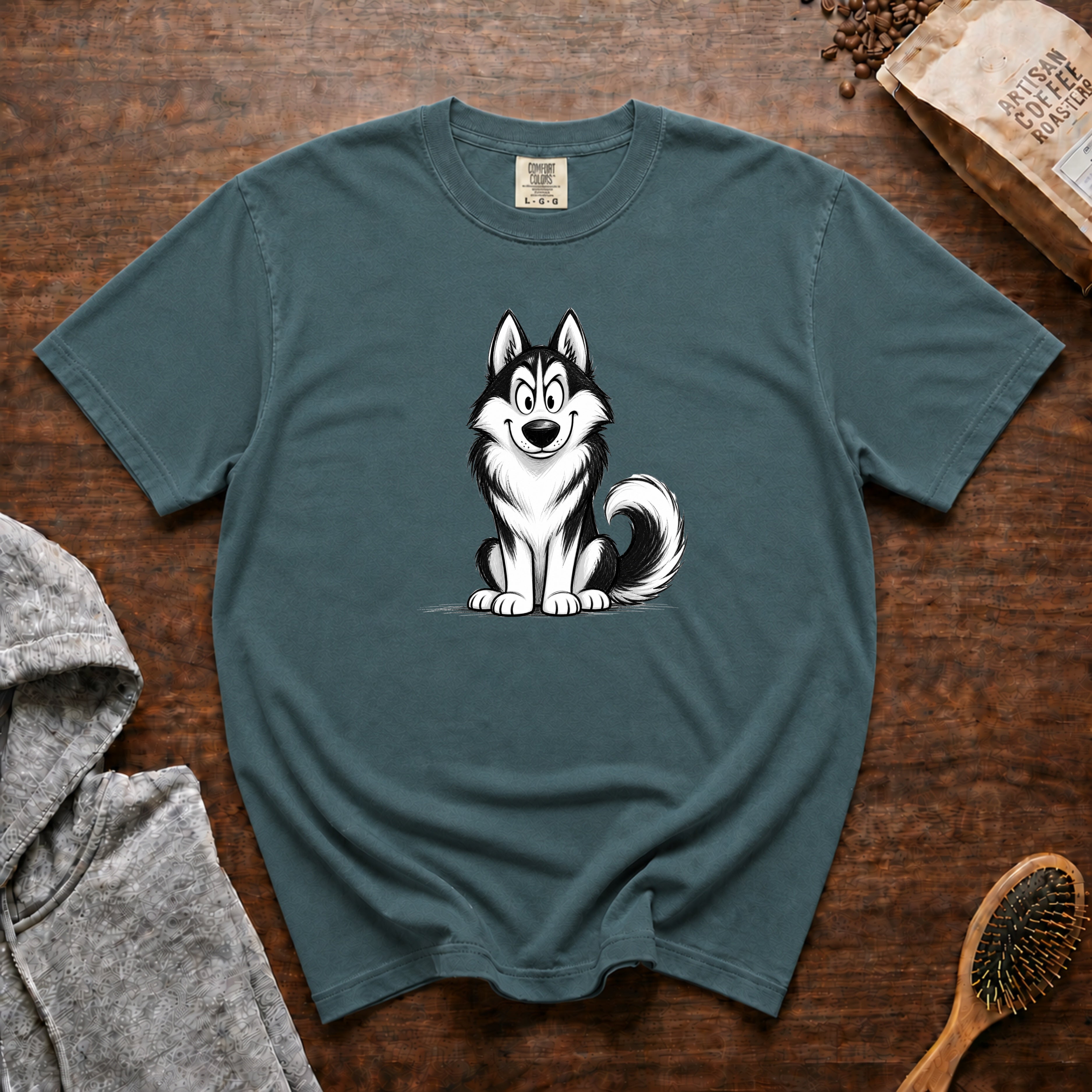 Cartoon Siberian Husky T-Shirt — Blue Spruce