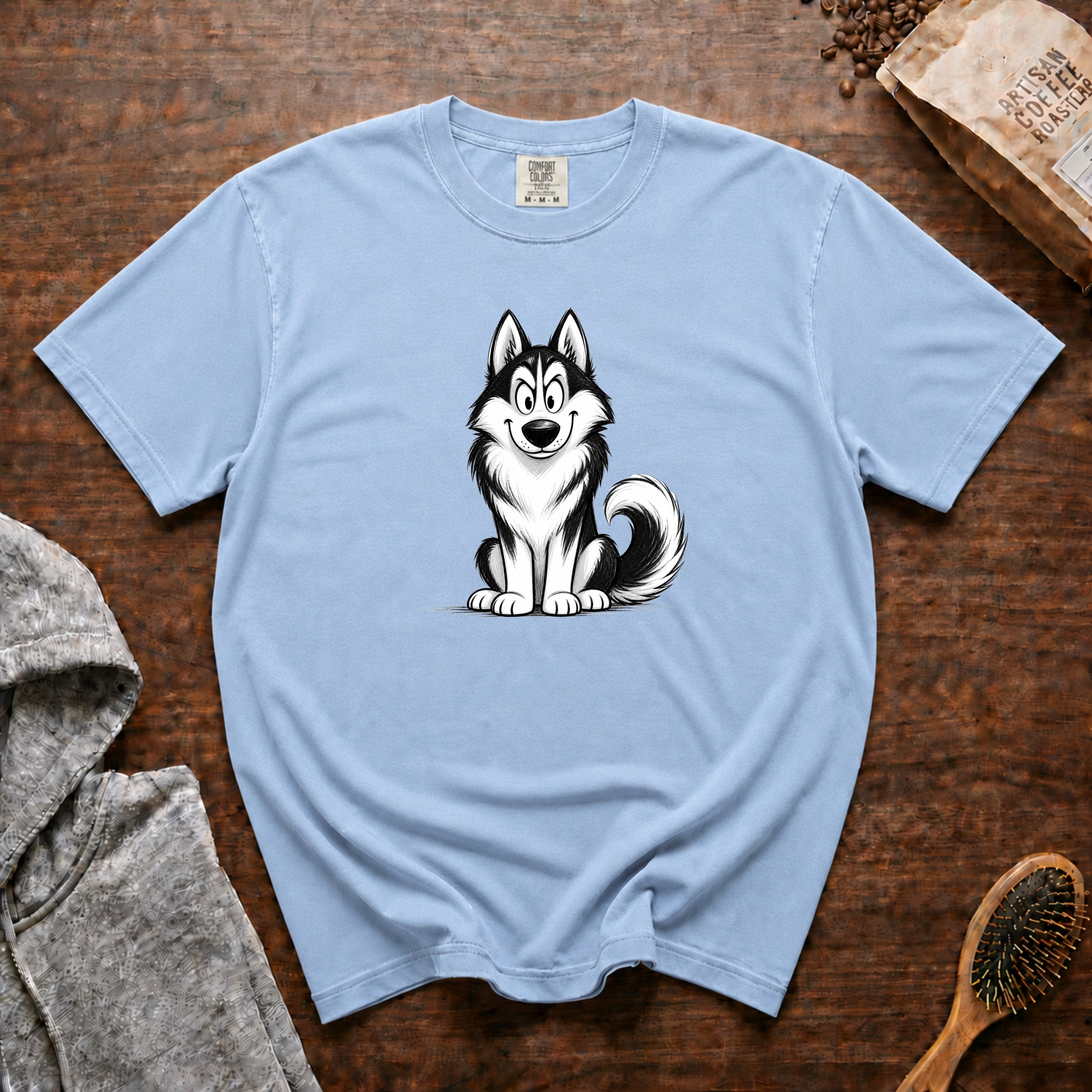 Cartoon Siberian Husky T-Shirt — Chambray