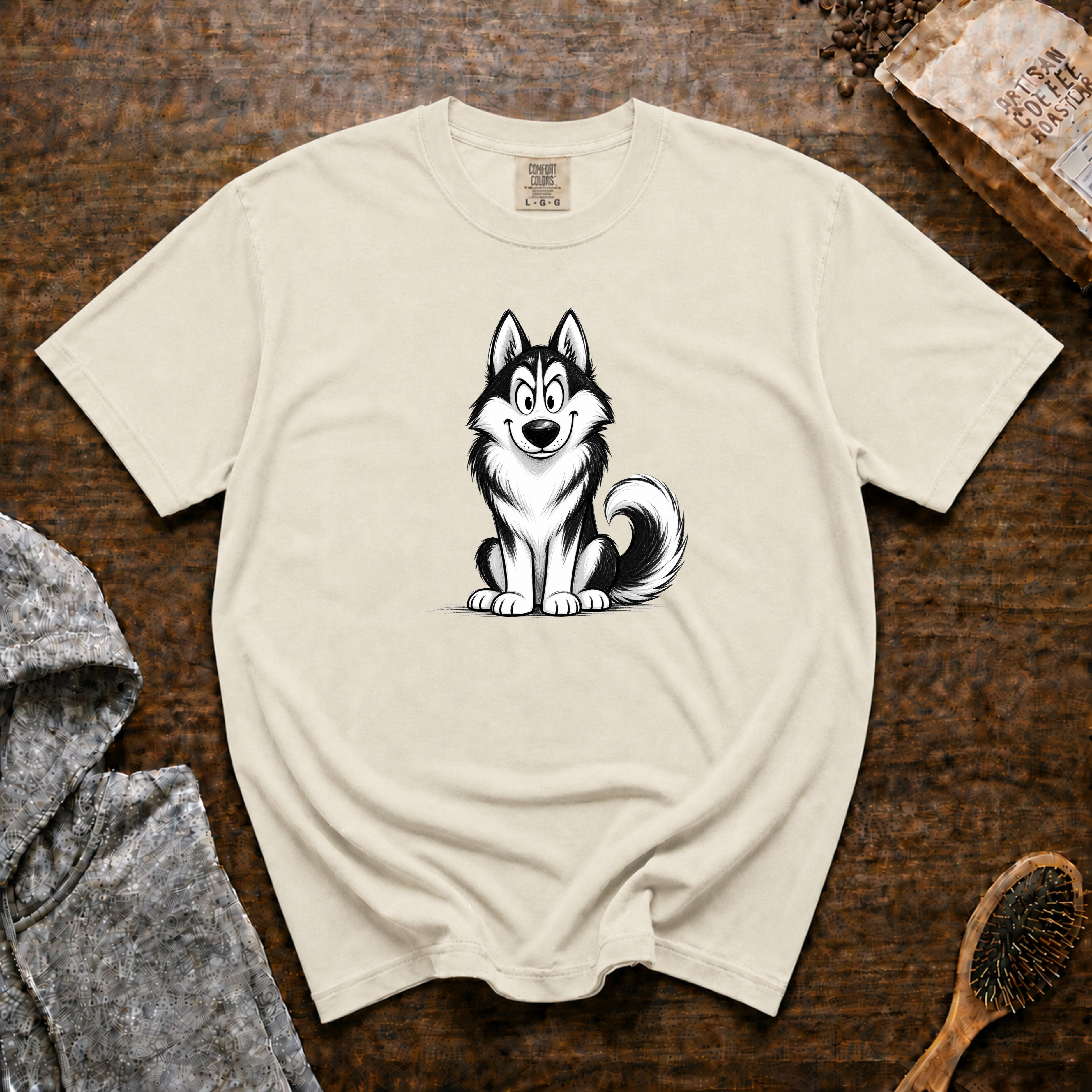 Cartoon Siberian Husky T-Shirt — Ivory