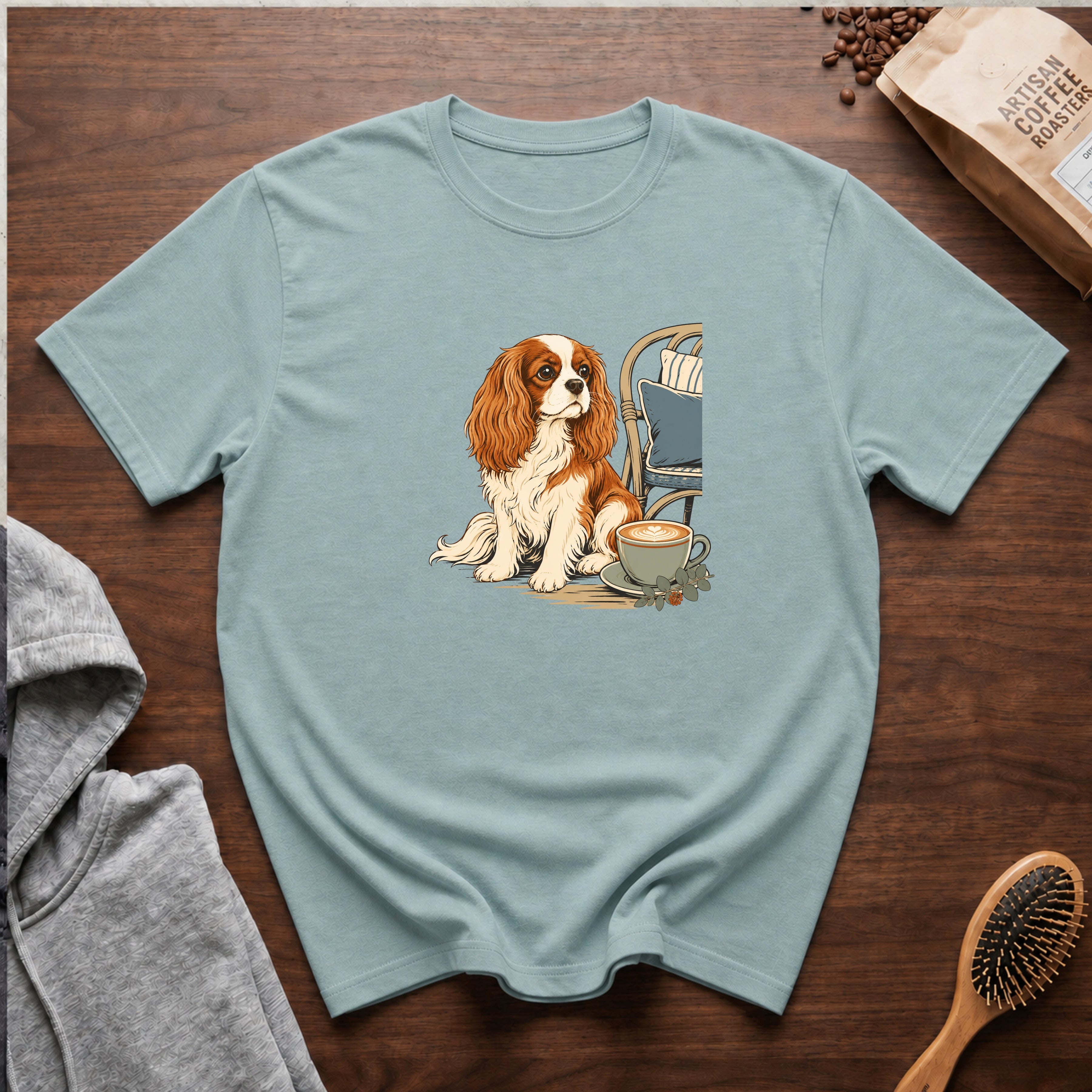 Cavalier King Charles Spaniel Velvet Lap Latte T-Shirt — Bay