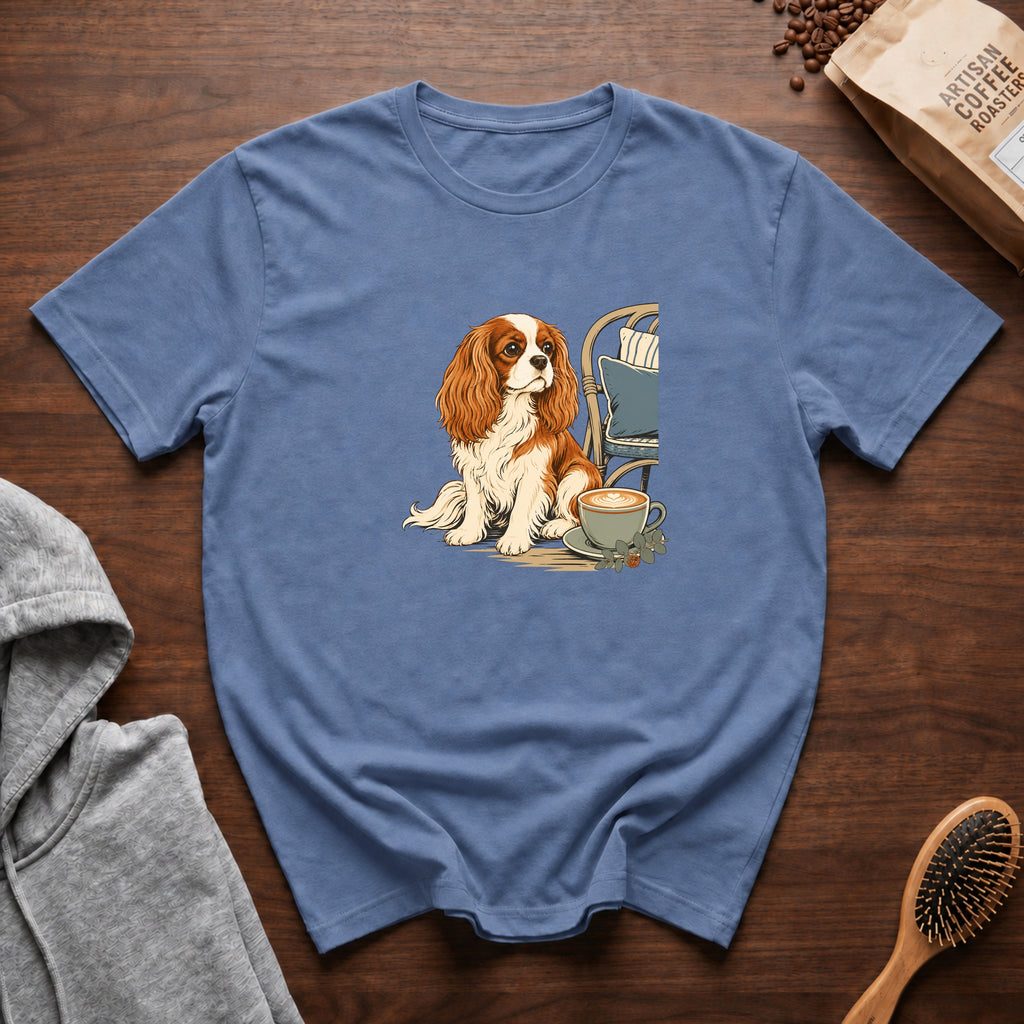 Cavalier King Charles Spaniel Velvet Lap Latte T-Shirt — Blue Jean