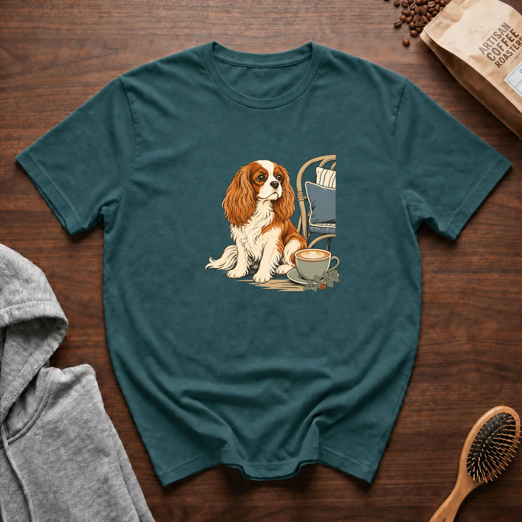 Cavalier King Charles Spaniel Velvet Lap Latte T-Shirt — Blue Spruce