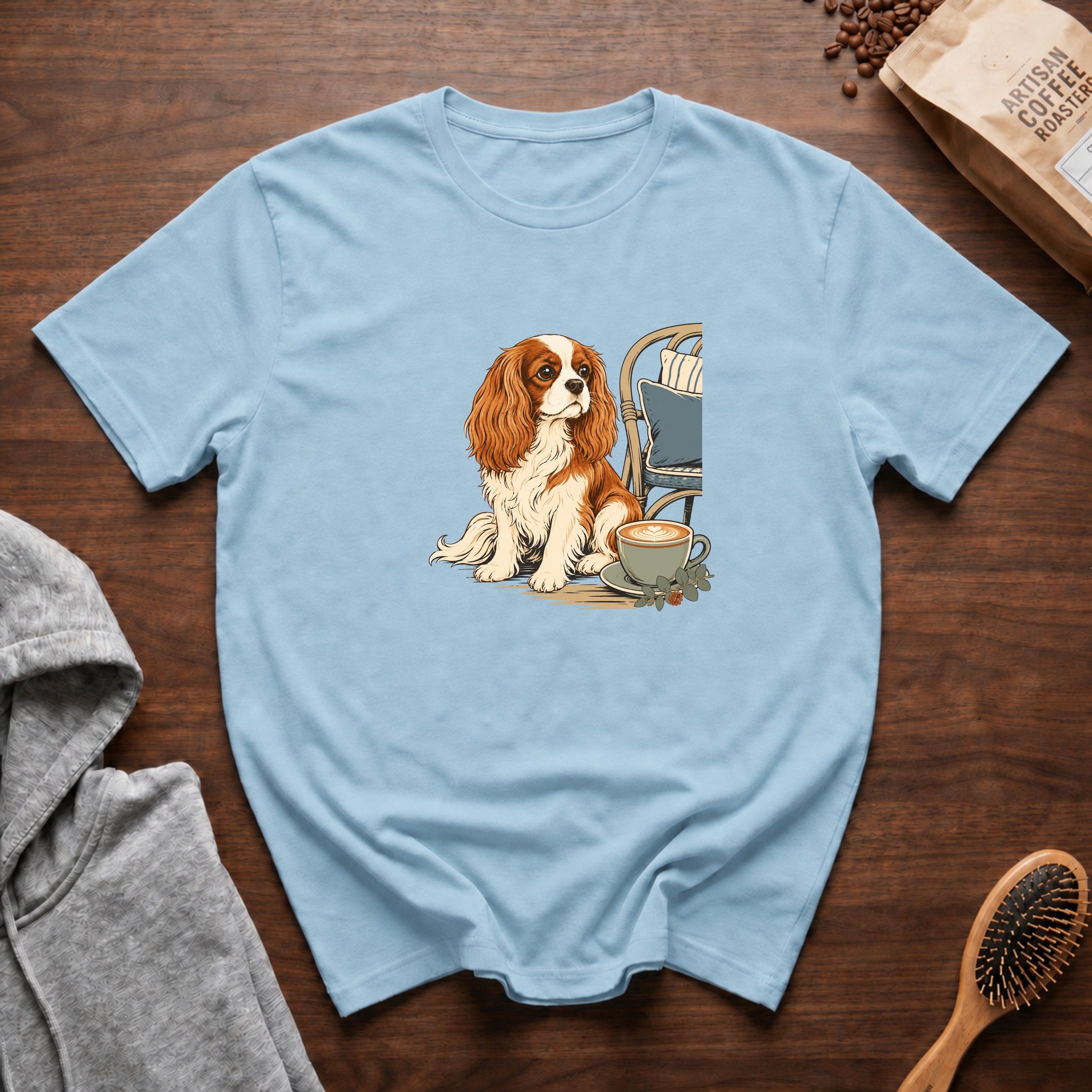 Cavalier King Charles Spaniel Velvet Lap Latte T-Shirt — Chambray