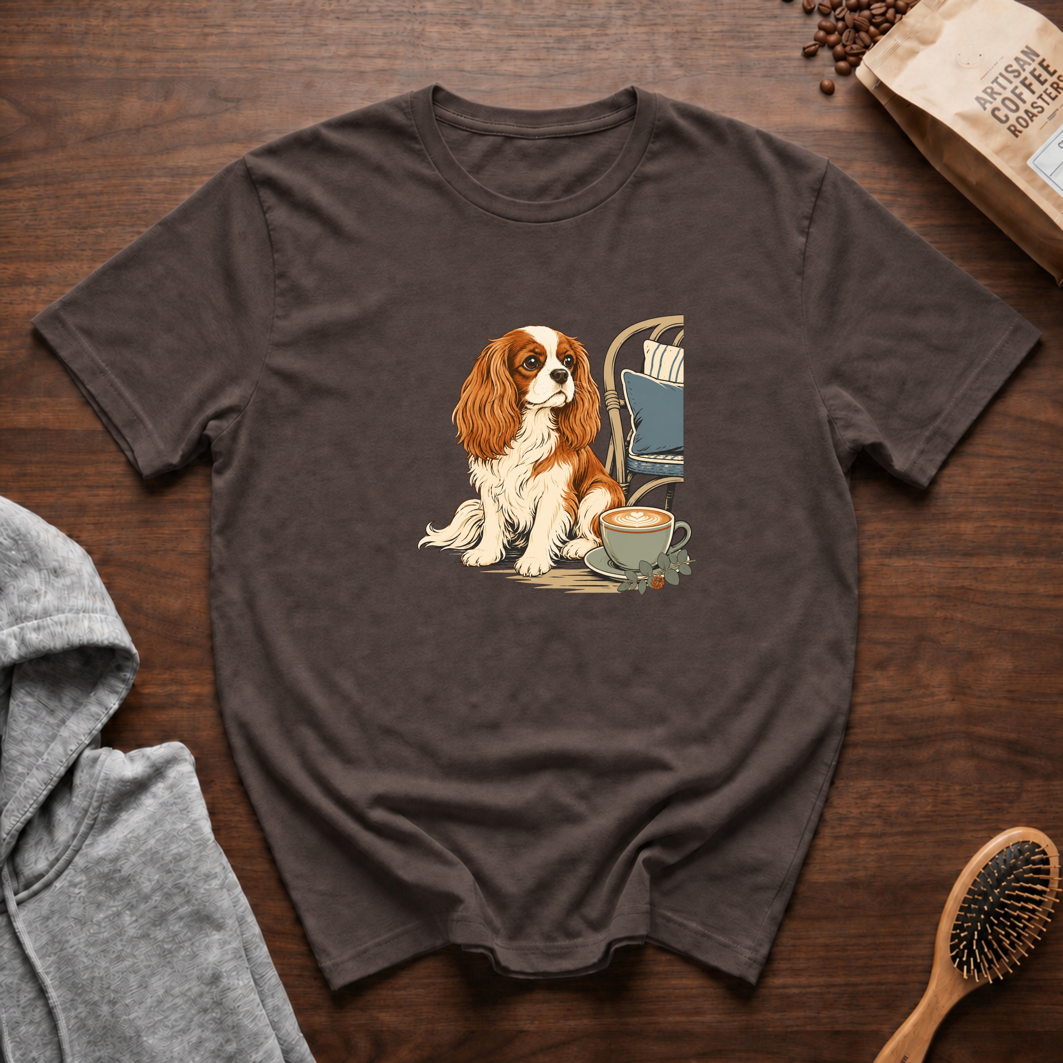 Cavalier King Charles Spaniel Velvet Lap Latte T-Shirt — Espresso