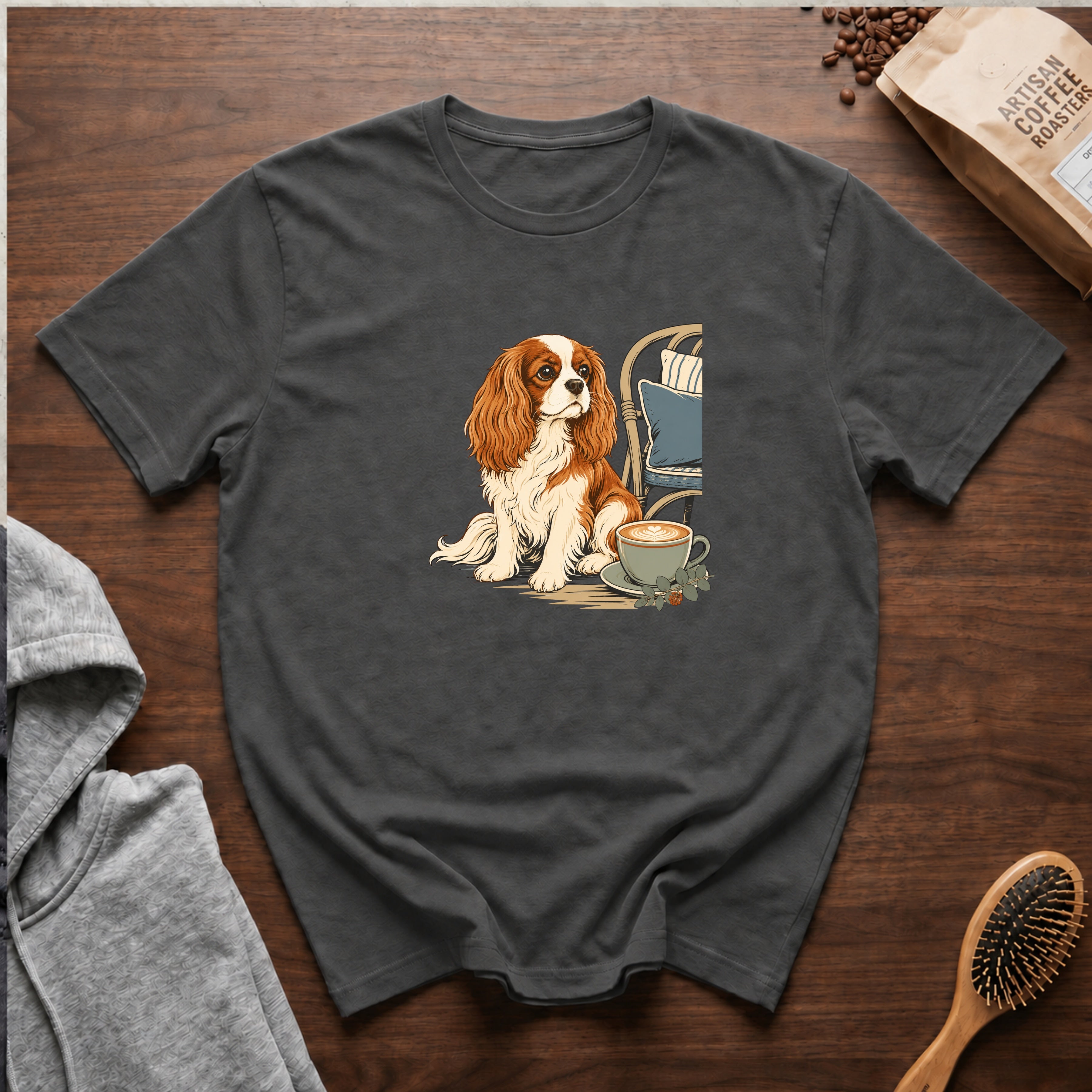 Cavalier King Charles Spaniel Velvet Lap Latte T-Shirt — Pepper
