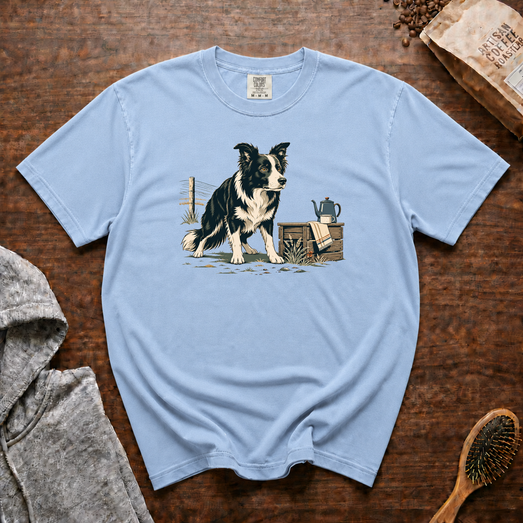 Border Collie Focus Pour Over T-Shirt | Collie Coffee Tee