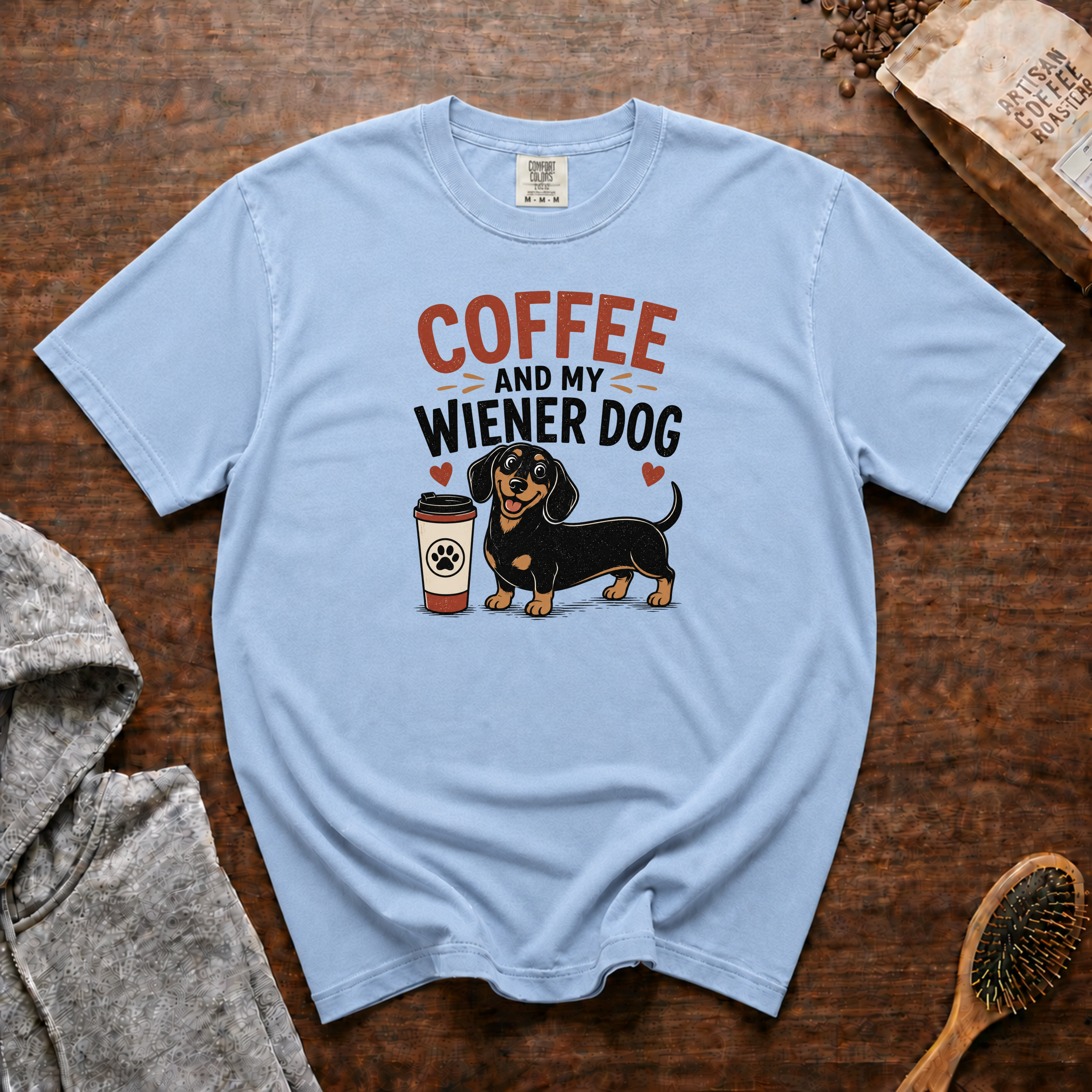 Coffee And My Weiner Dog T-Shirt | Dachshund Coffee Tee