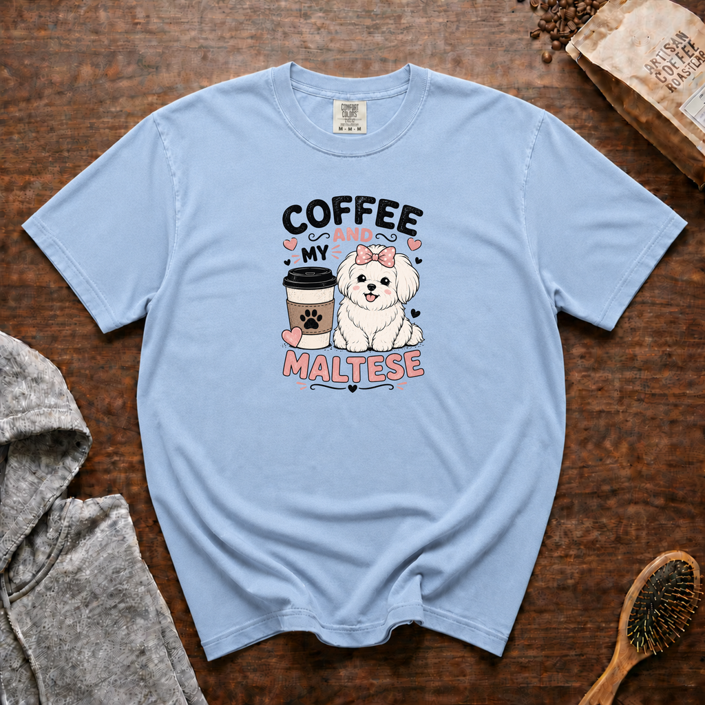 Coffee And My Maltese T-Shirt | Maltese Dog Lover Coffee Tee
