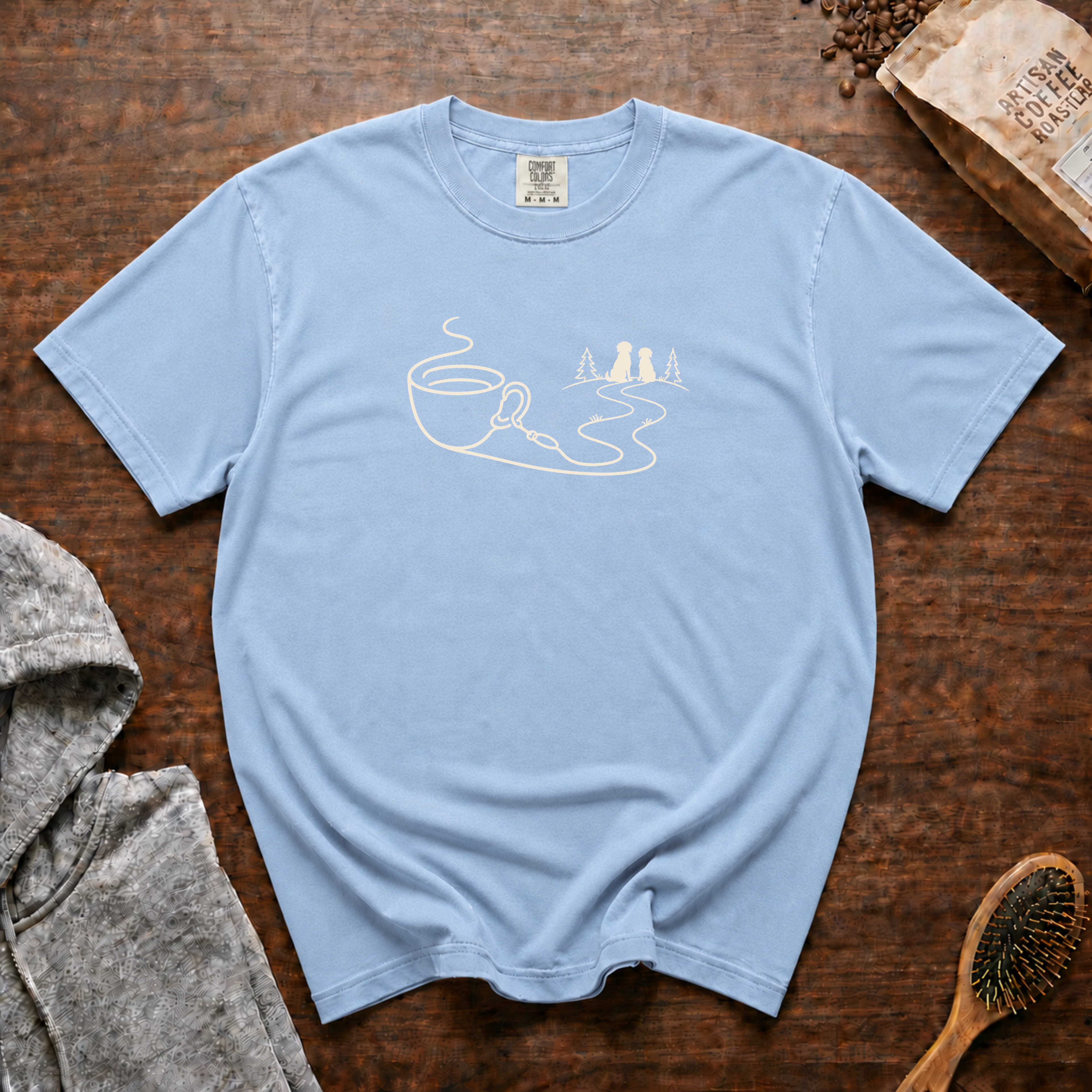 Coffee Leash Trail T-Shirt | Dog Walking Coffee Lover Tee