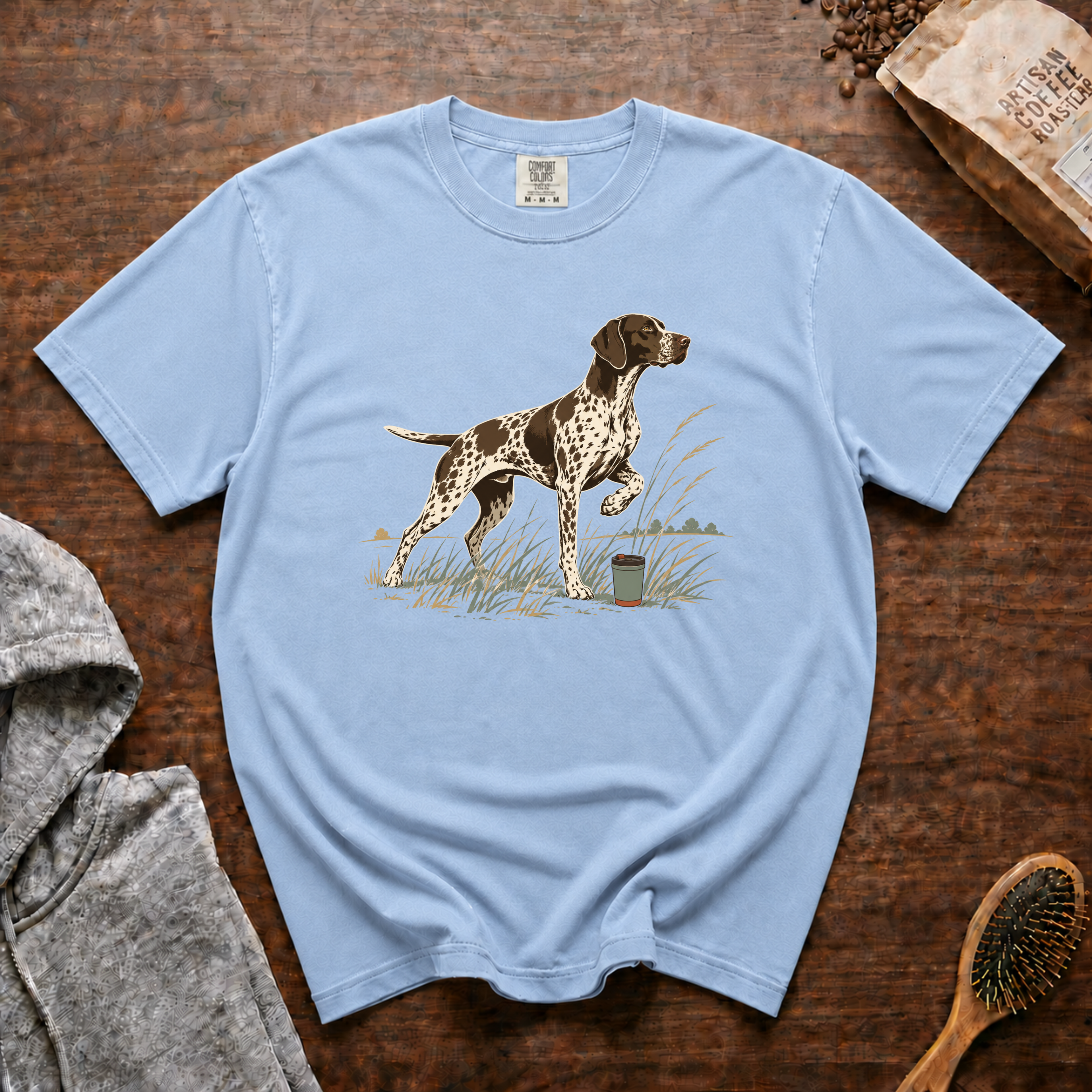German Shorthaired Pointer Field Point Pour Over T-Shirt | GSP Coffee Tee
